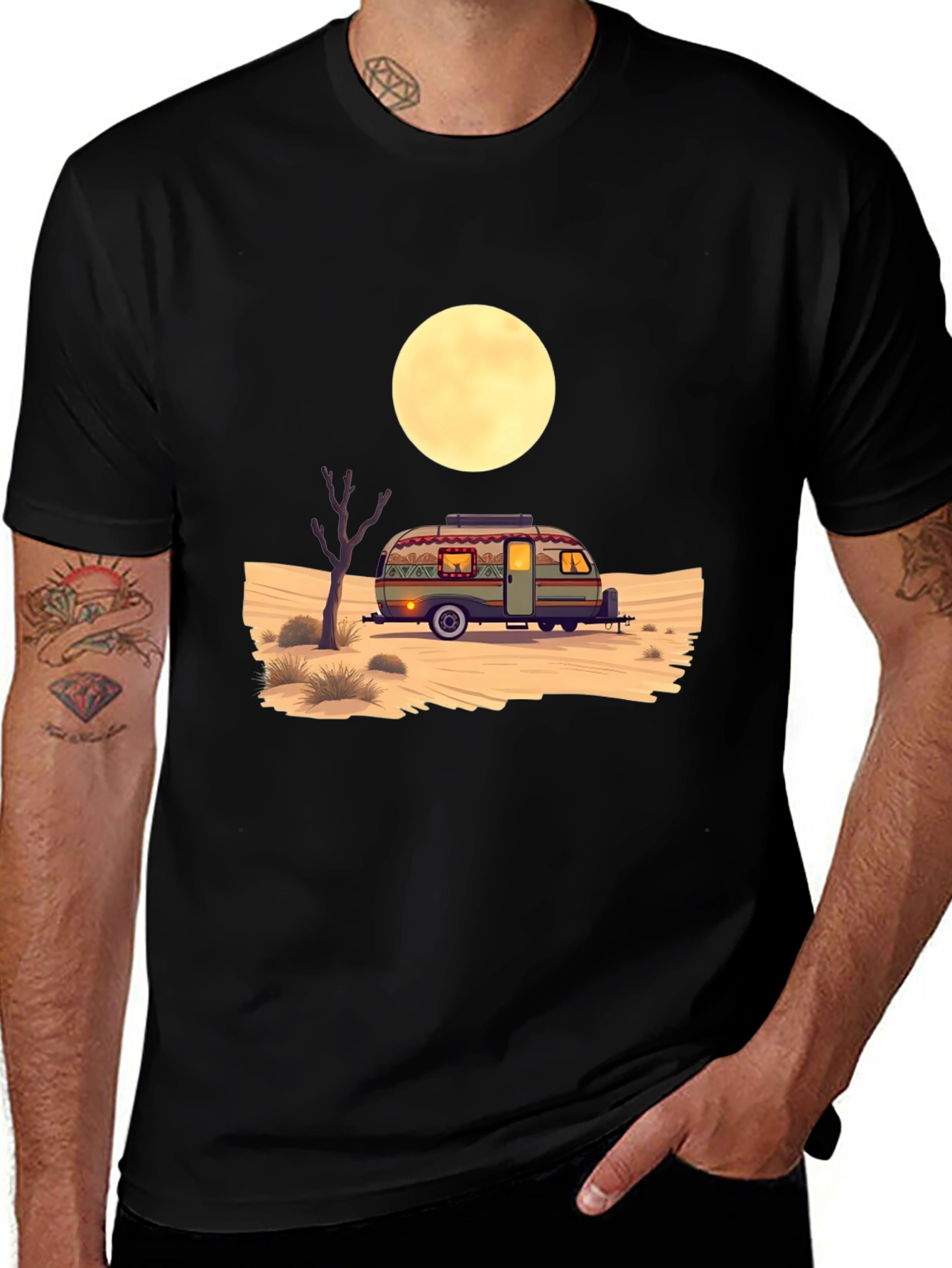 Variant 26 of Desert Camper Graphic Tee - Black Cotton T-Shirt