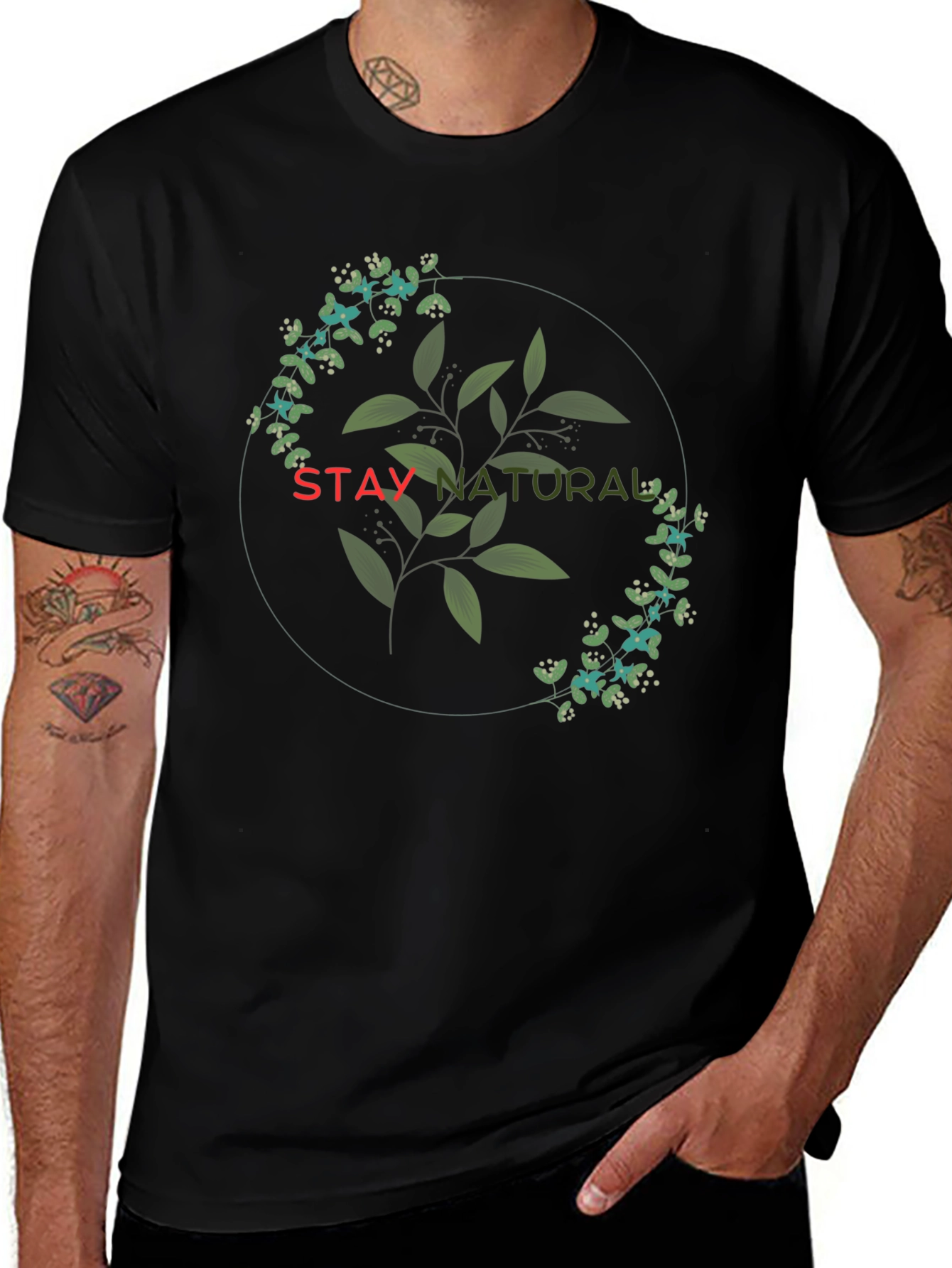 Stay Natural Graphic Tee - Black Cotton Blend
