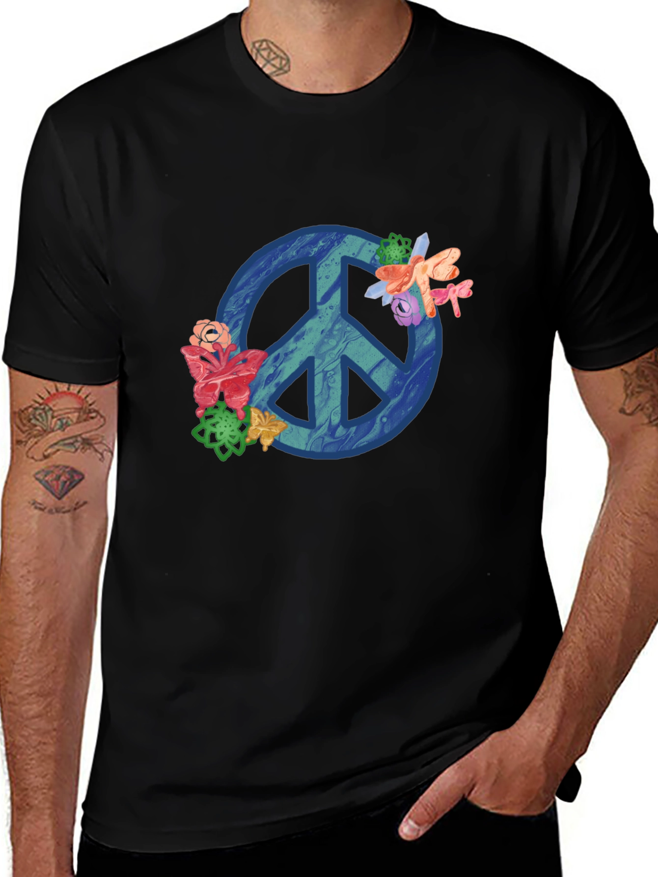 Variant 8 of Floral Peace Sign Graphic Tee - Stylish Comfort