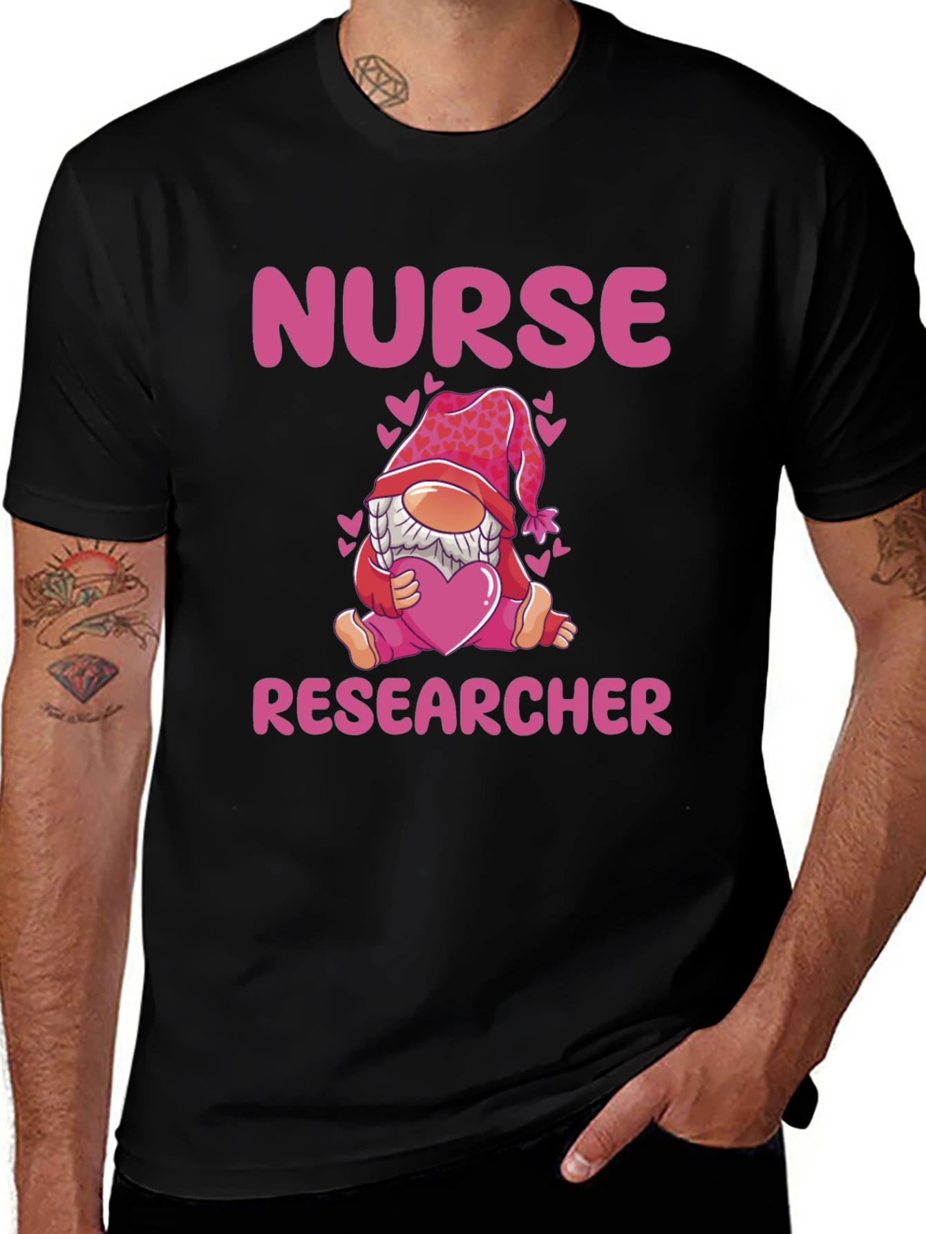 Variant 4 of Nurse Researcher T-Shirt with Gnome Valentine's Day Design