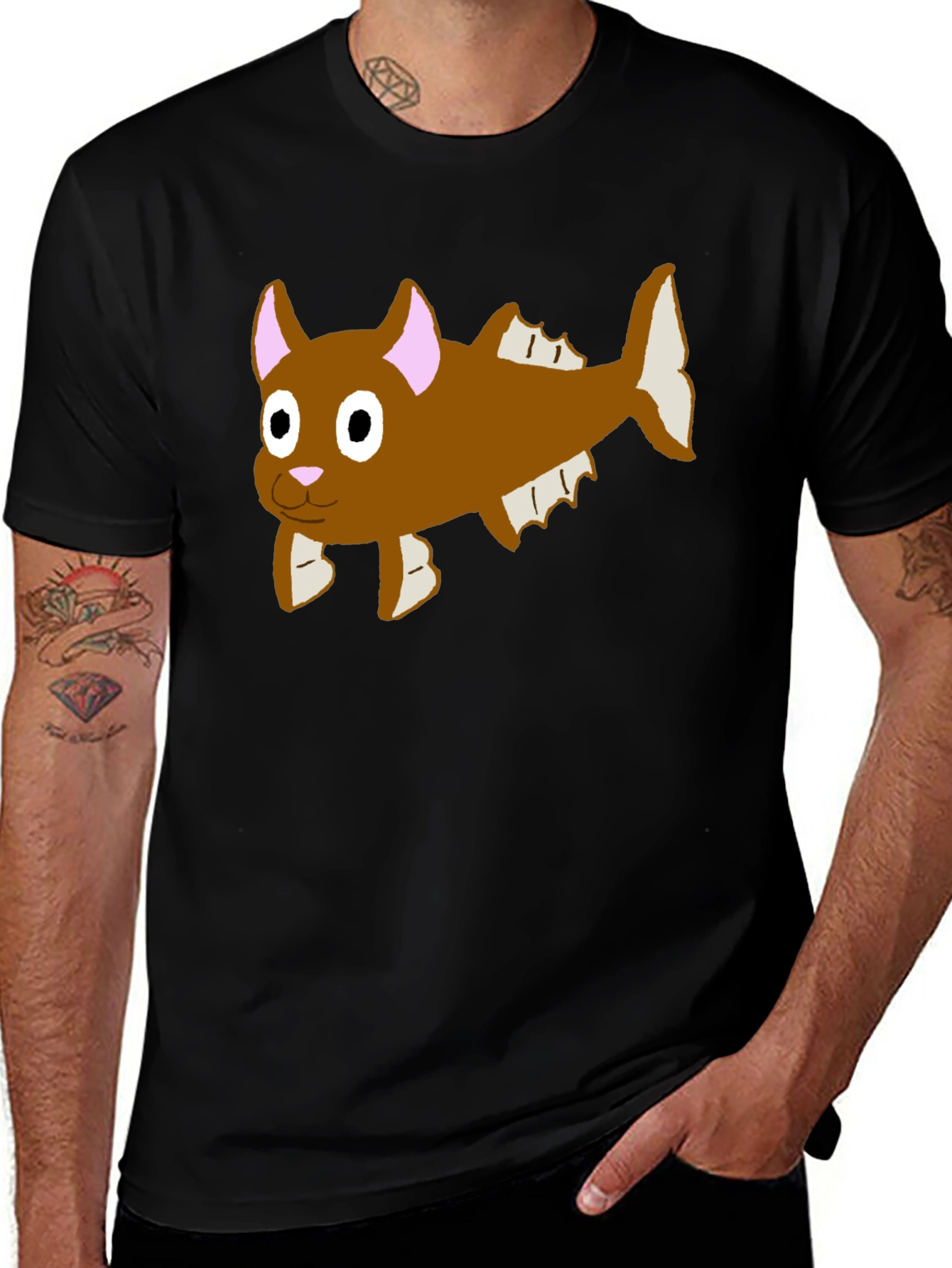 Variant 28 of Novelty Cartoon Catfish Graphic Tee - Black