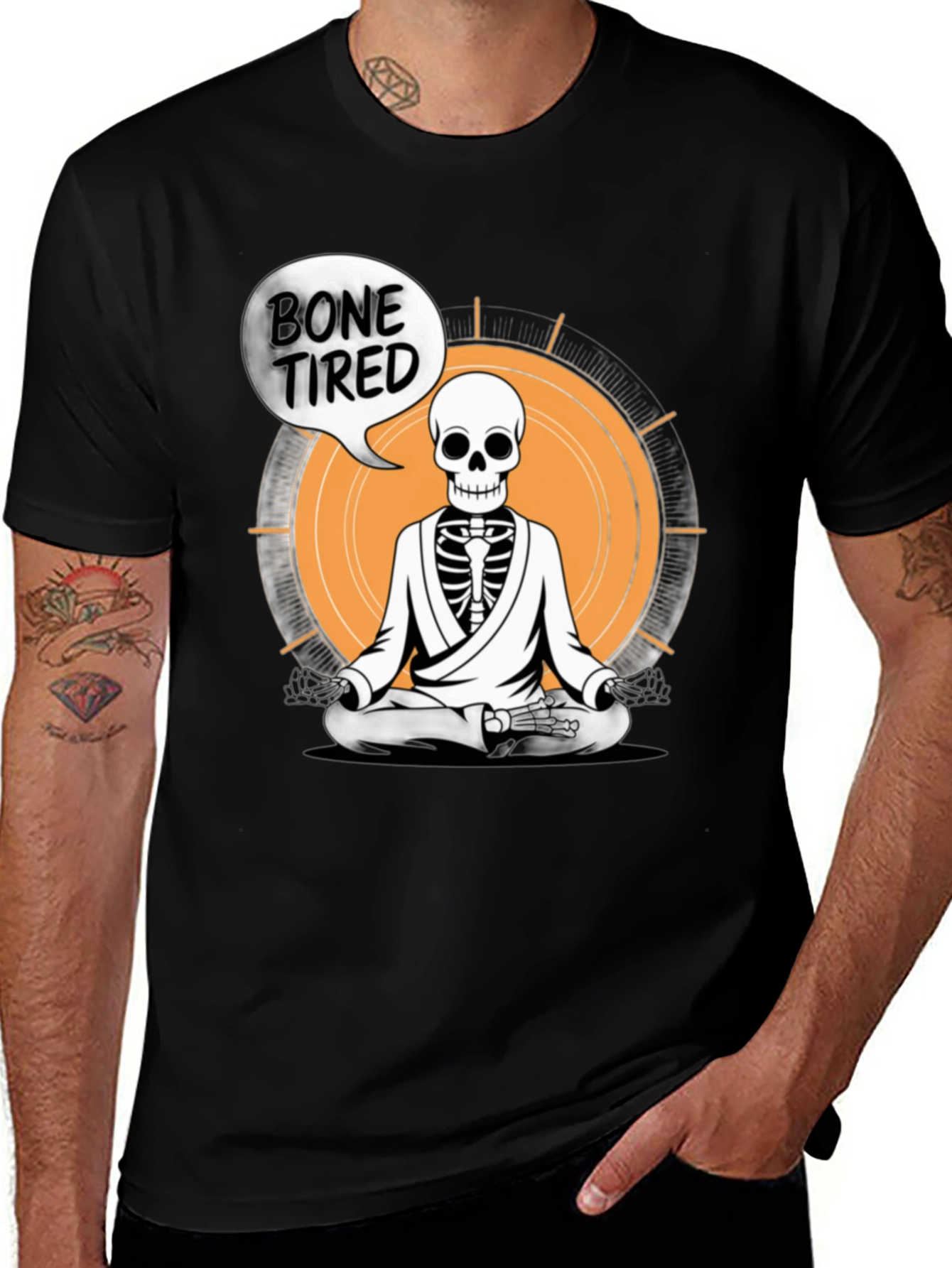 Variant 14 of Bone Tired Skeleton Meditation T-Shirt