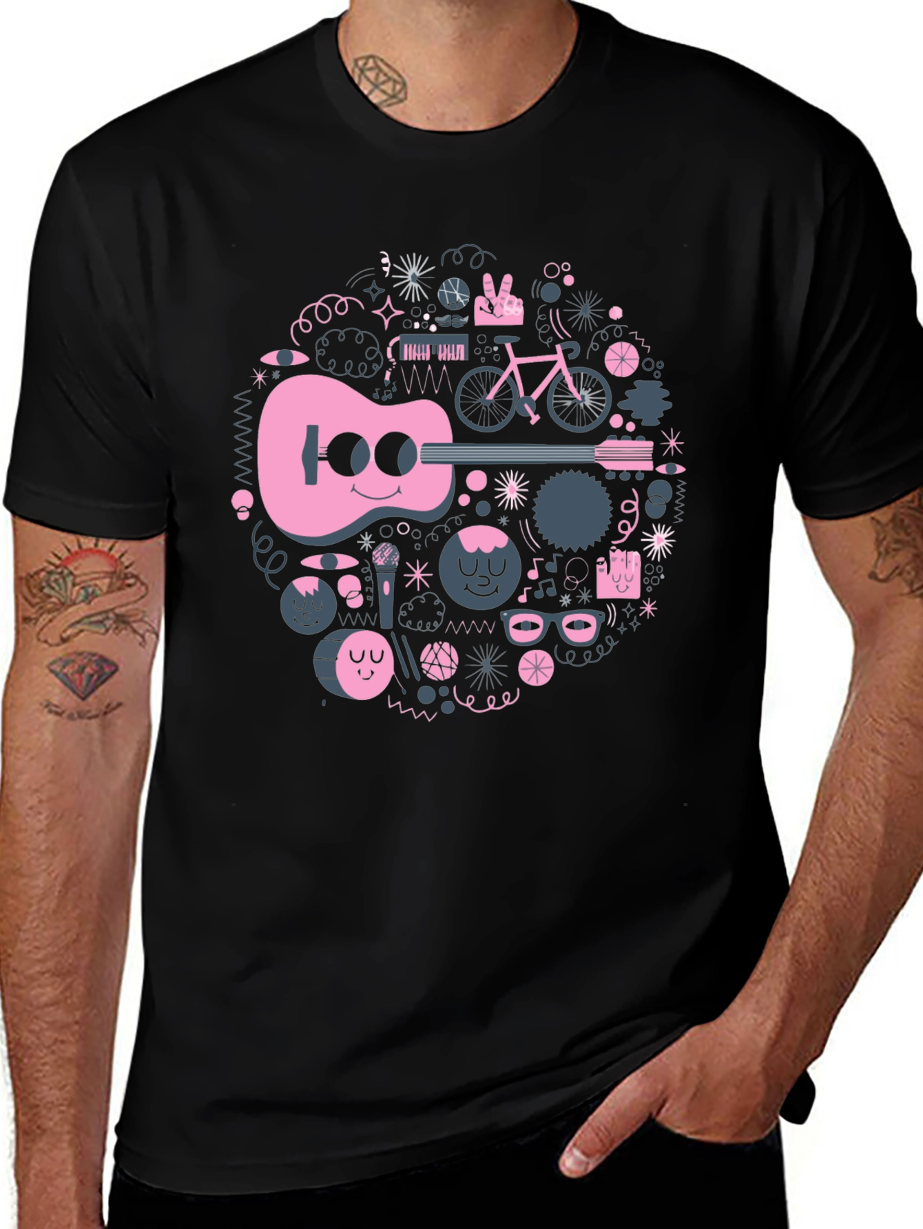 Funky Music Lover Graphic Tee - Black