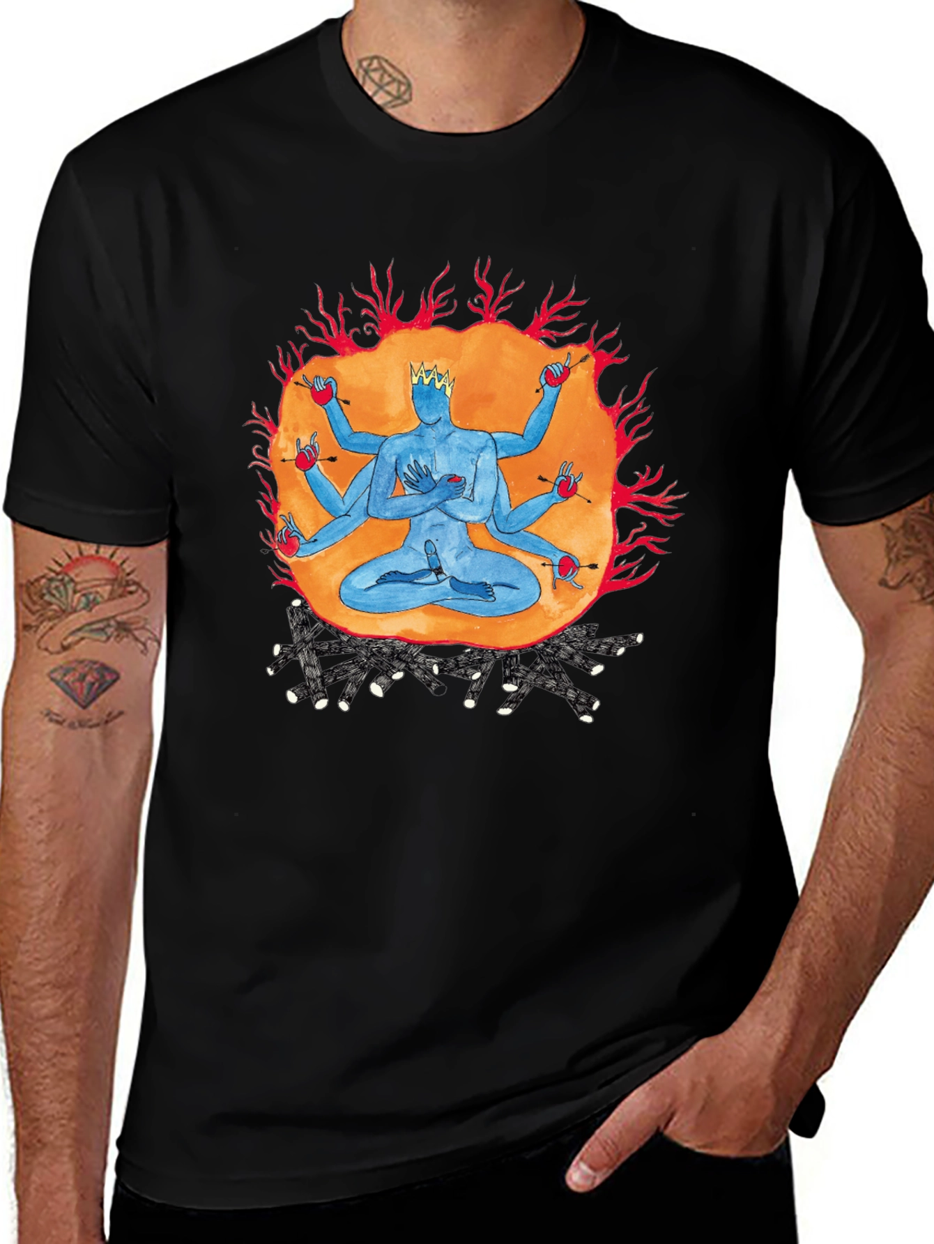 Variant 27 of Multi-Armed Deity Graphic Black T-Shirt