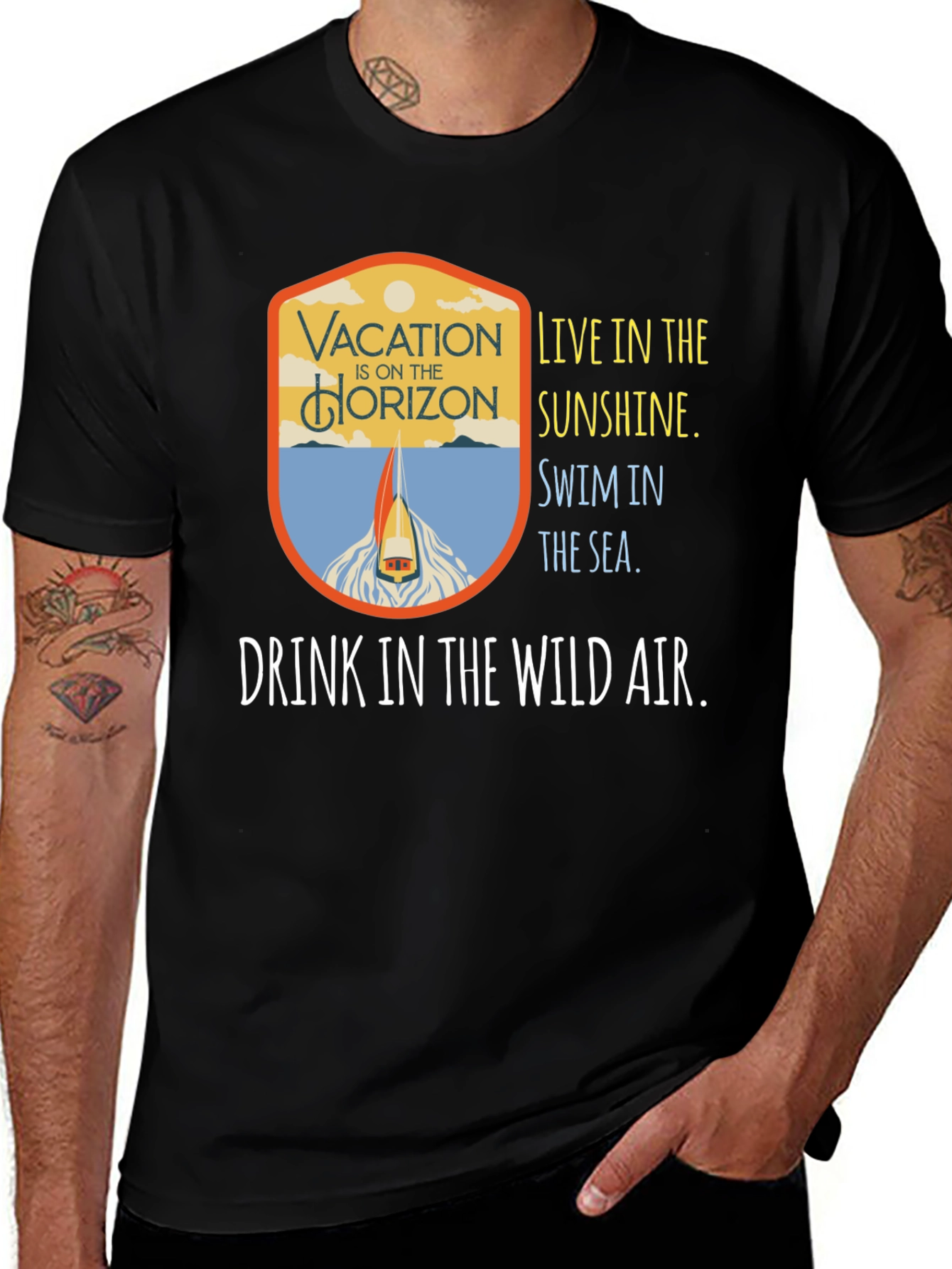 Vacation Horizon Black Graphic Tee