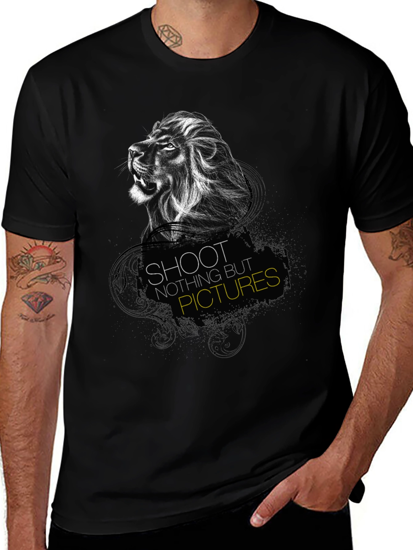 Variant 11 of Lion Graphic Print Black T-Shirt - "Shoot Nothing But Pictures"