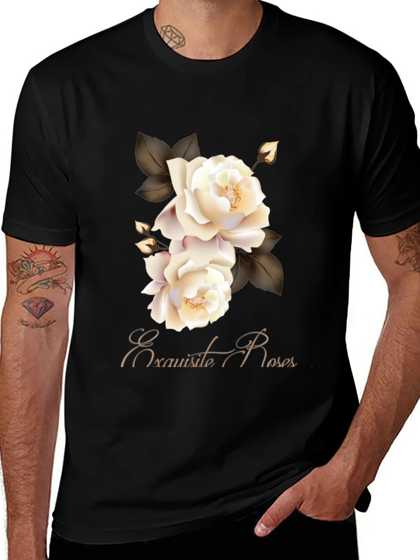 Variant 15 of Exquisite Roses Graphic Black T-Shirt