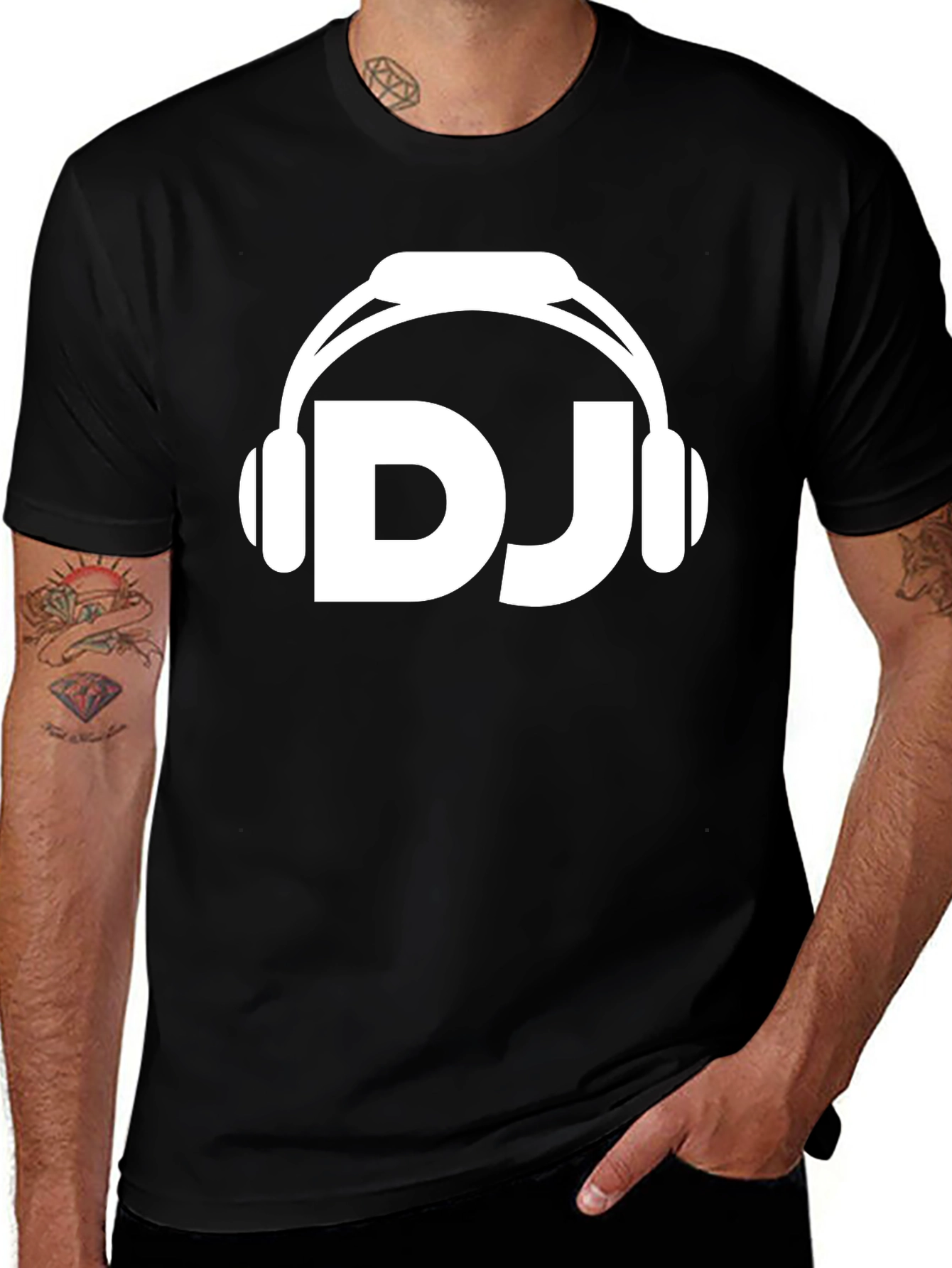 Variant 19 of DJ Headphones Graphic Tee - Black Cotton T-Shirt