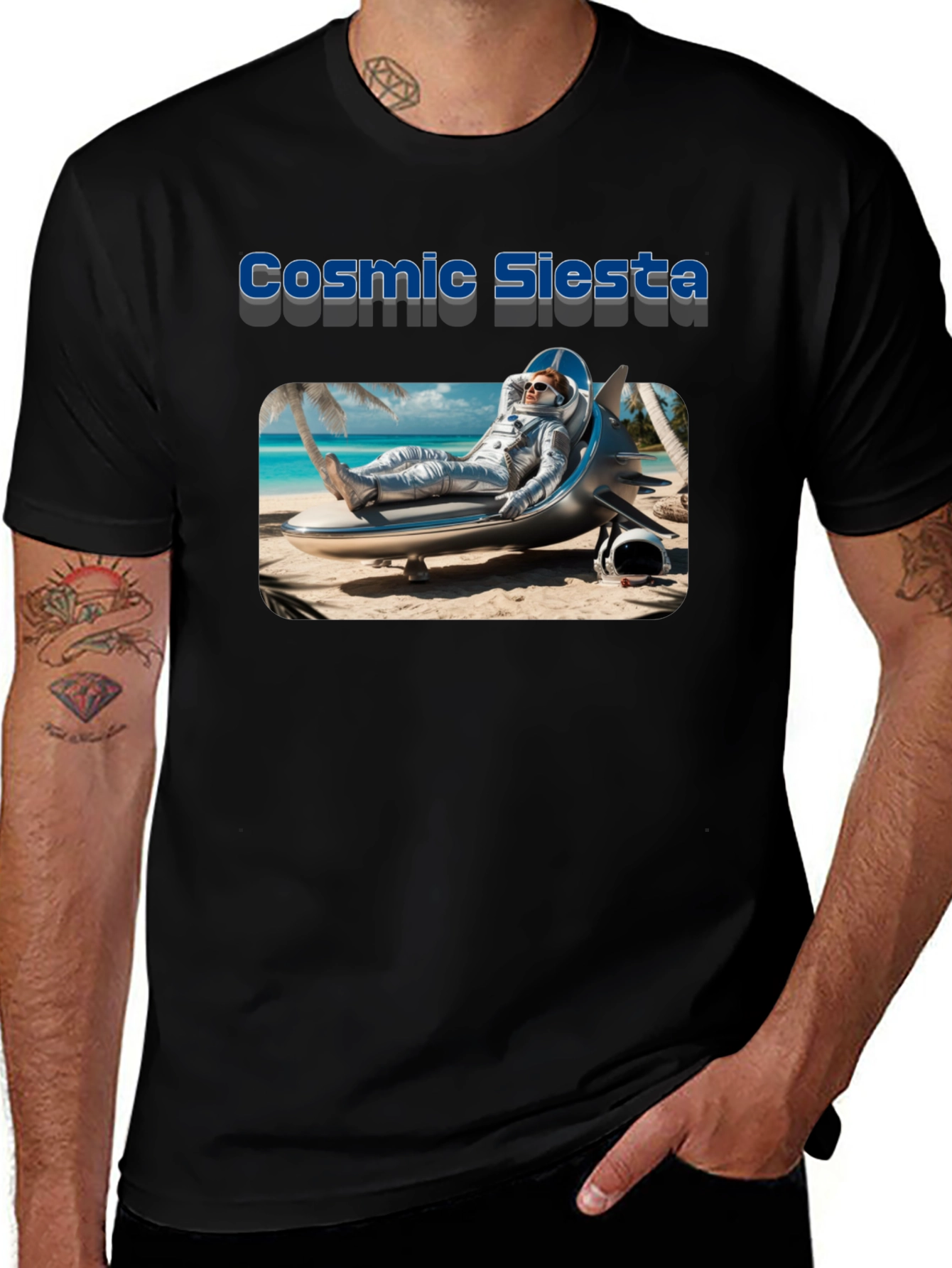 Variant 10 of Cosmic Siesta T-Shirt - Astronaut Beach Design