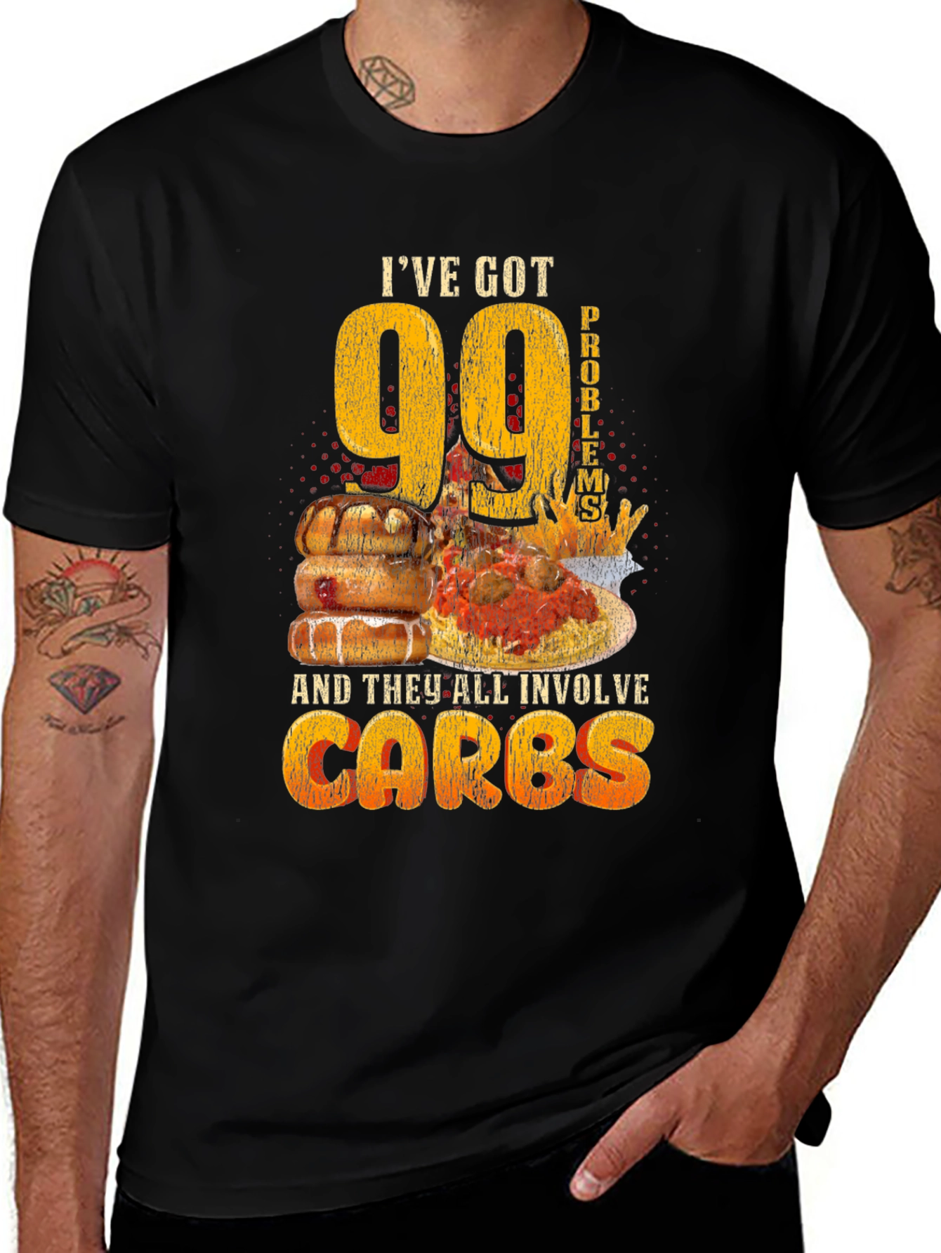 Variant 9 of Funny Carbs T-Shirt - 99 Problems Foodie Tee