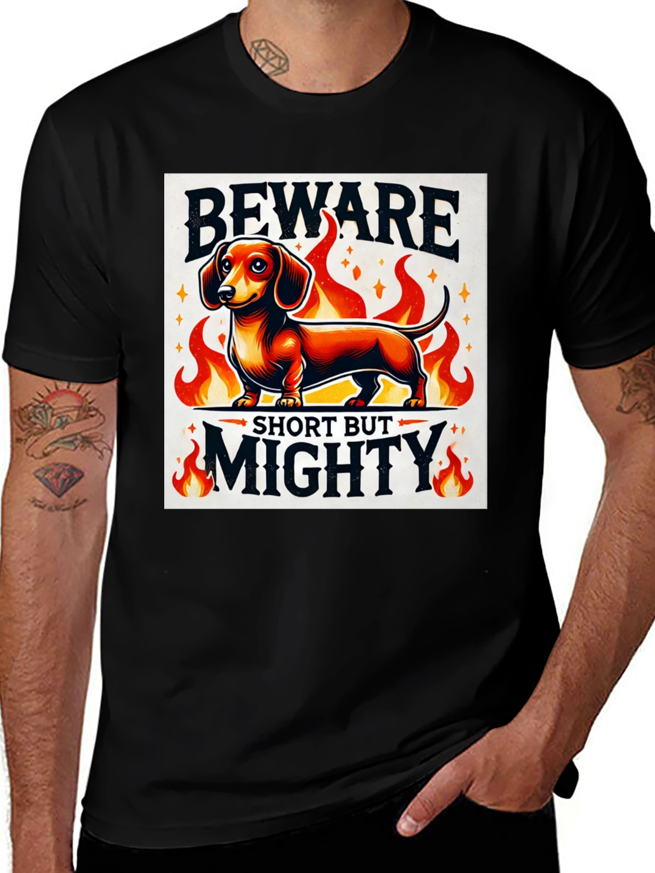 Variant 21 of Beware Short But Mighty Dachshund Graphic Tee
