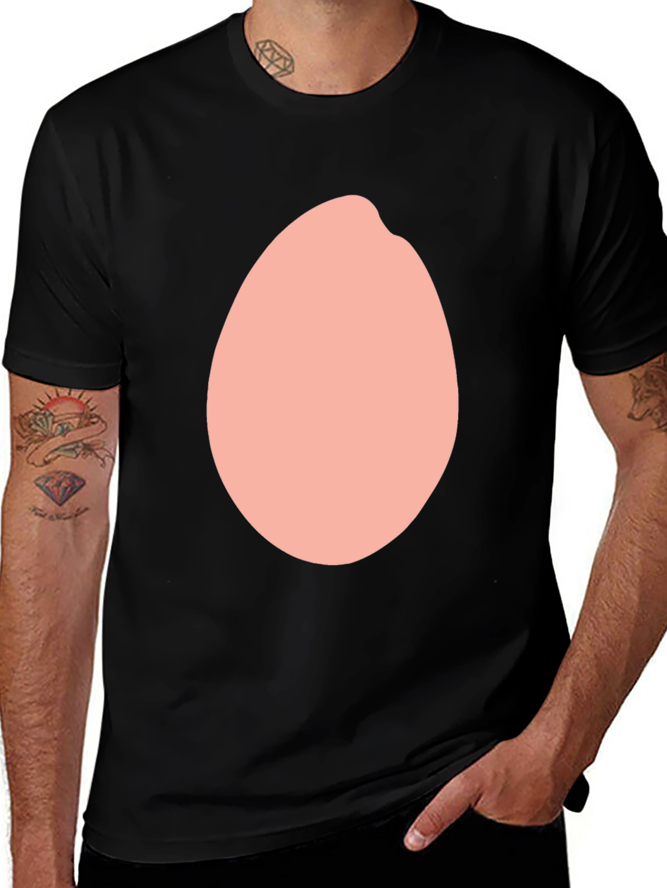 Funny Black T-Shirt with Peach Oval Design