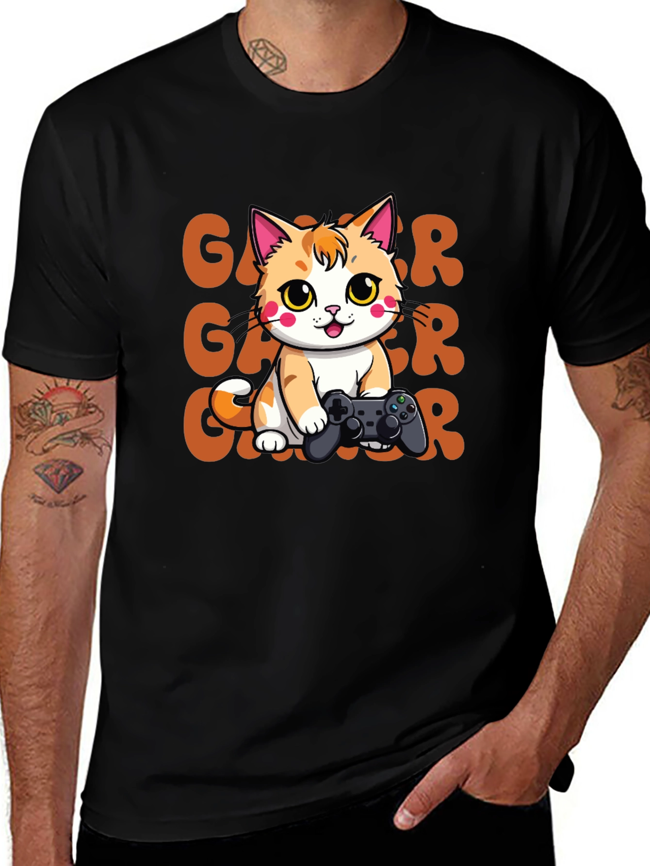 Variant 11 of Gamer Cat Graphic T-Shirt - Cute Kitten Controller