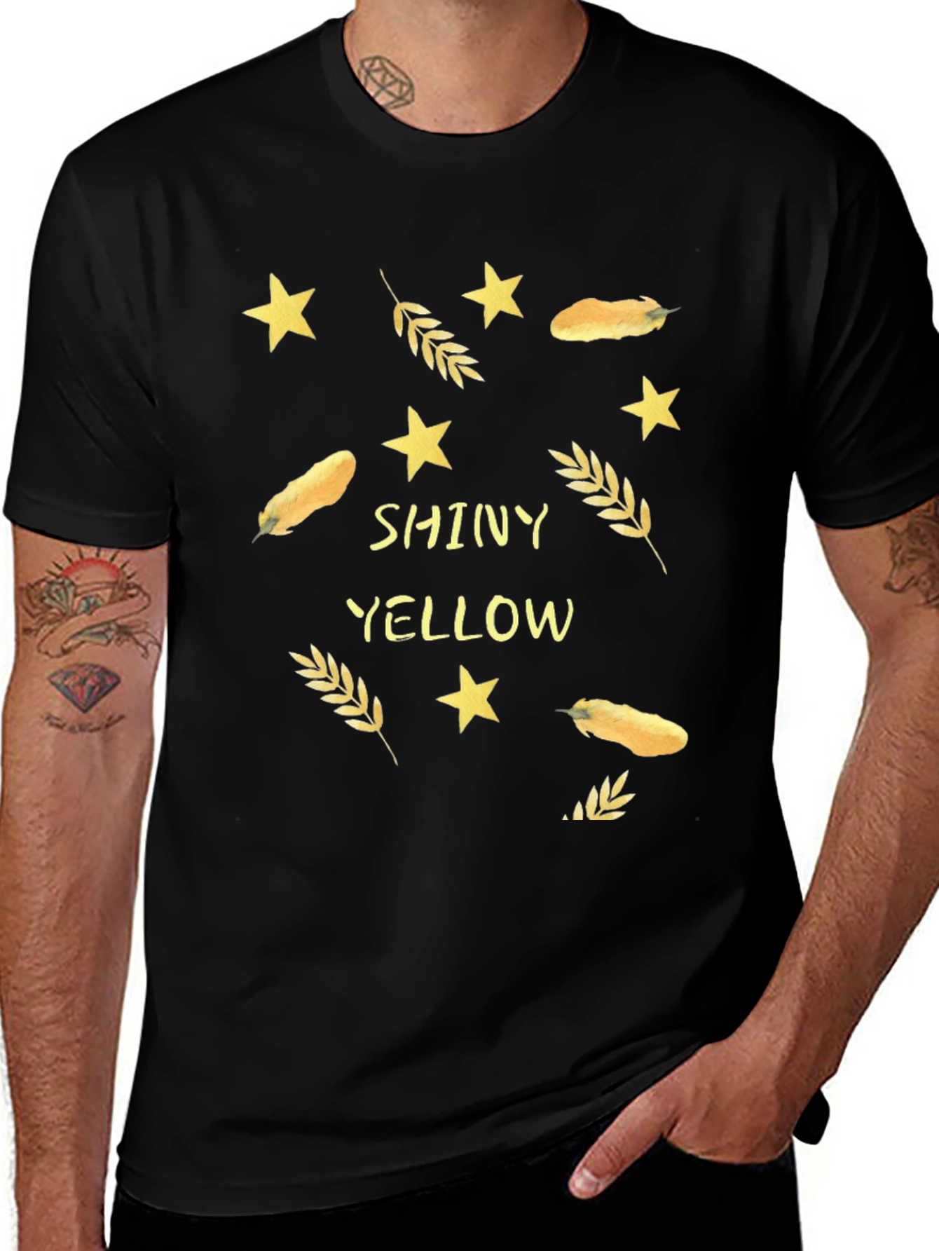 Variant 6 of Shiny Yellow Print Black T-Shirt