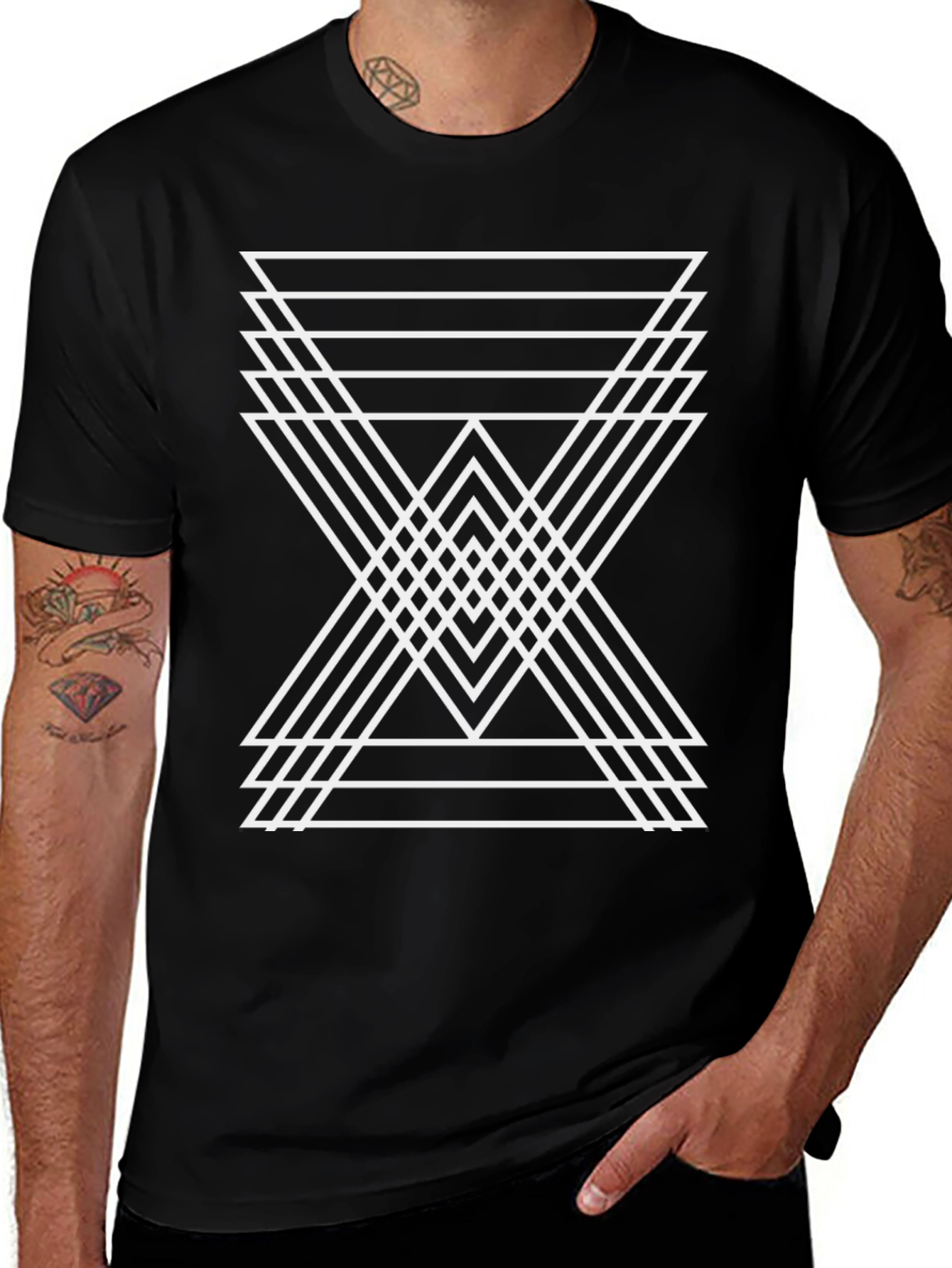 Geometric Triangle Graphic Tee - Men's Black T-Shirt