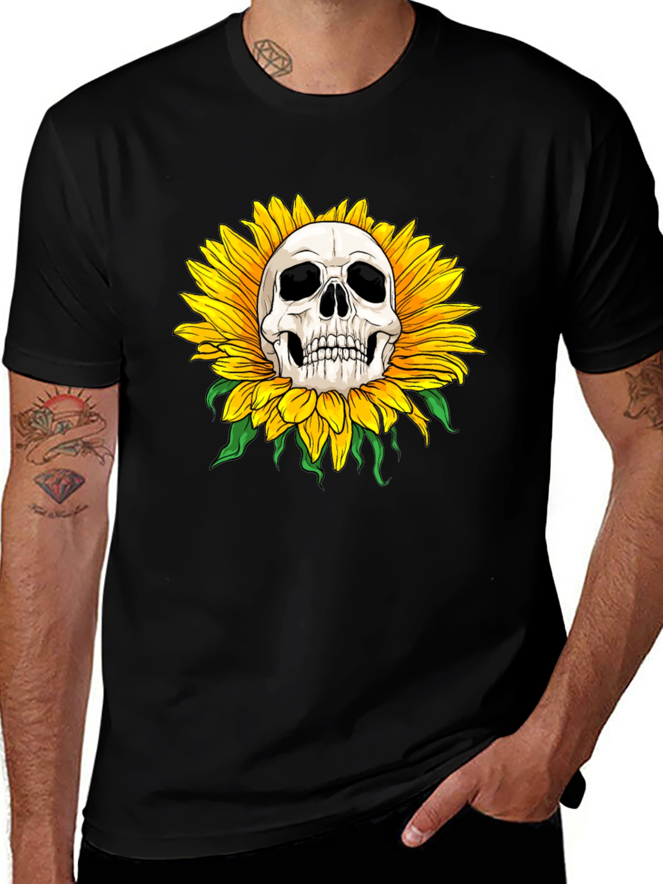 Variant 20 of Skull Sunflower Graphic Tee