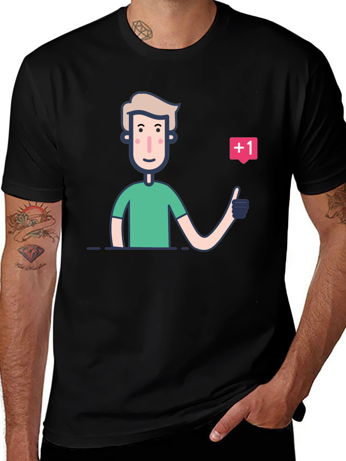 Trendy Graphic Tee: Cartoon Thumbs Up Design
