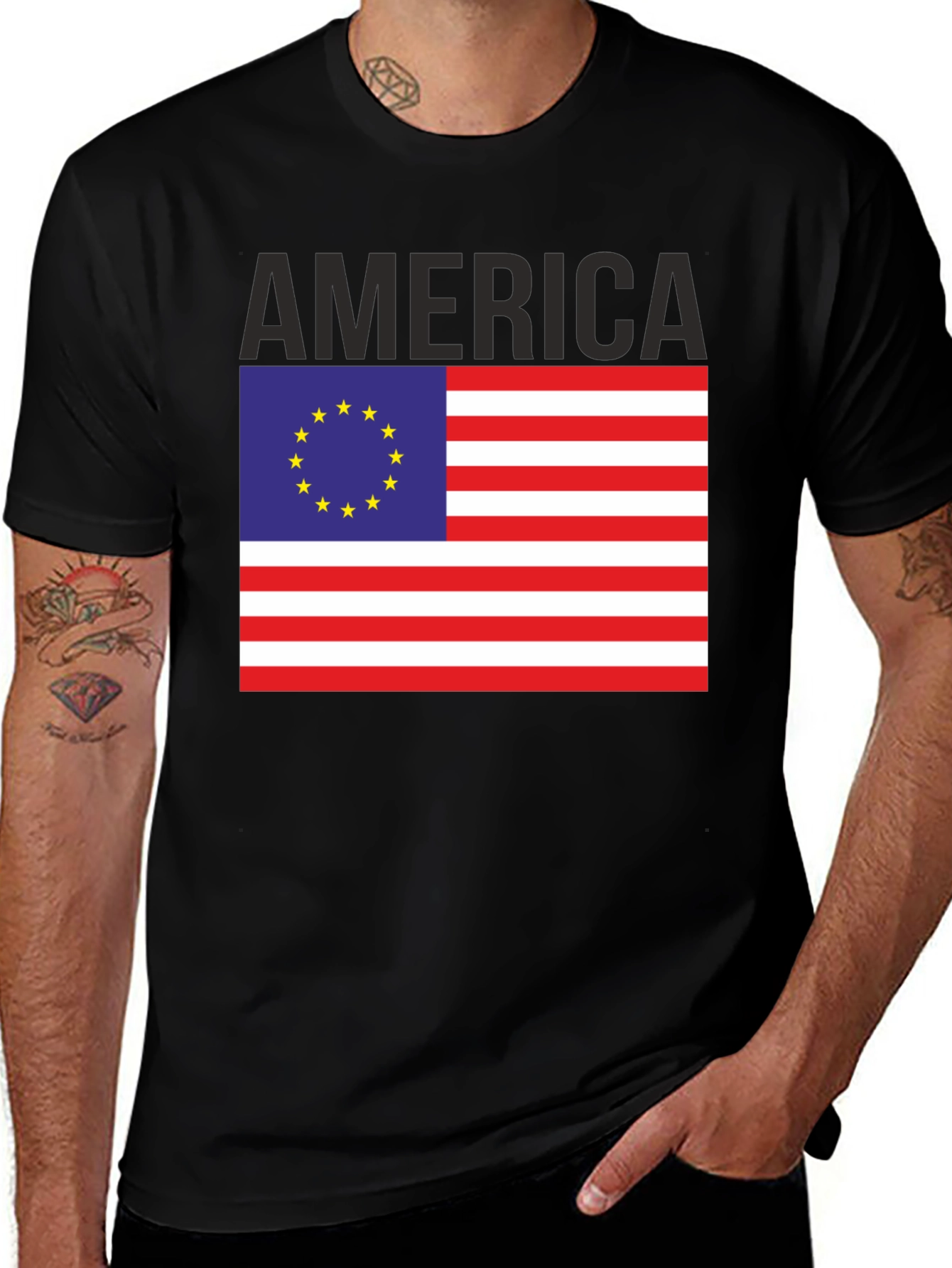 Variant 8 of America EU Flag Graphic Tee - Patriotic Novelty T-Shirt