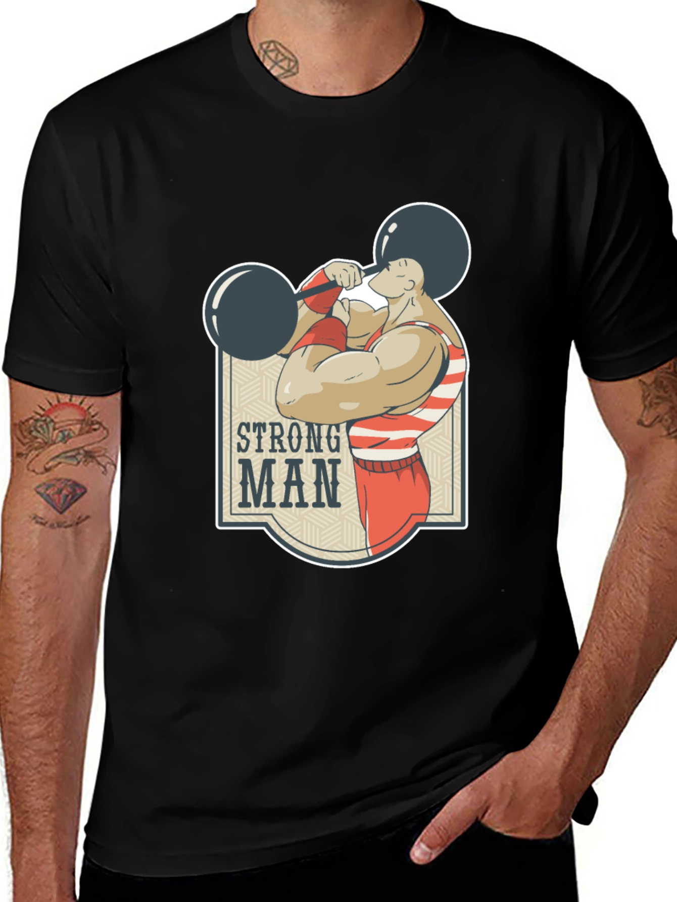 Variant 4 of Strongman Graphic Tee - Black Cotton T-Shirt