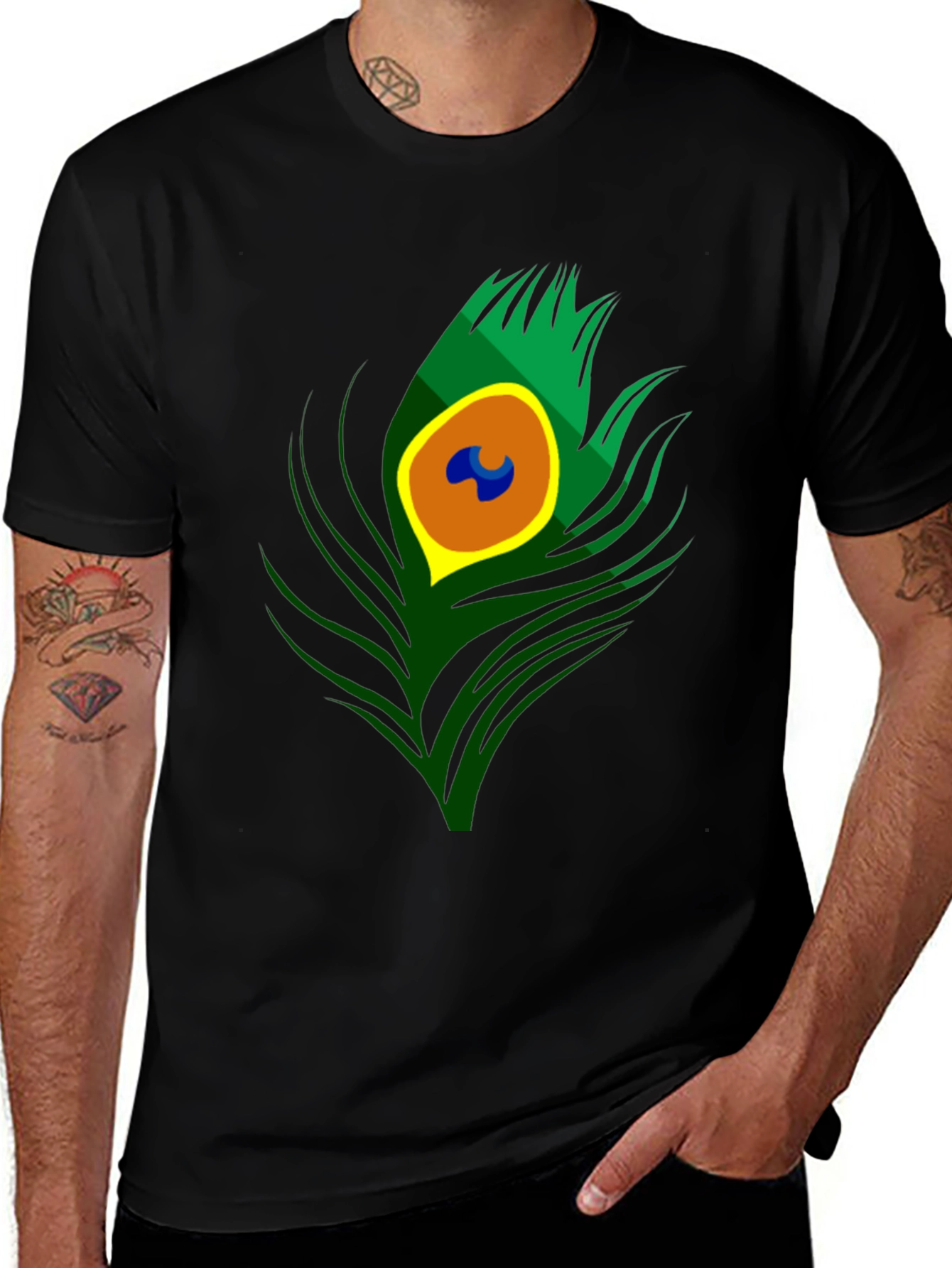 Variant 10 of Peacock Feather Graphic Tee - Stylish Black T-Shirt