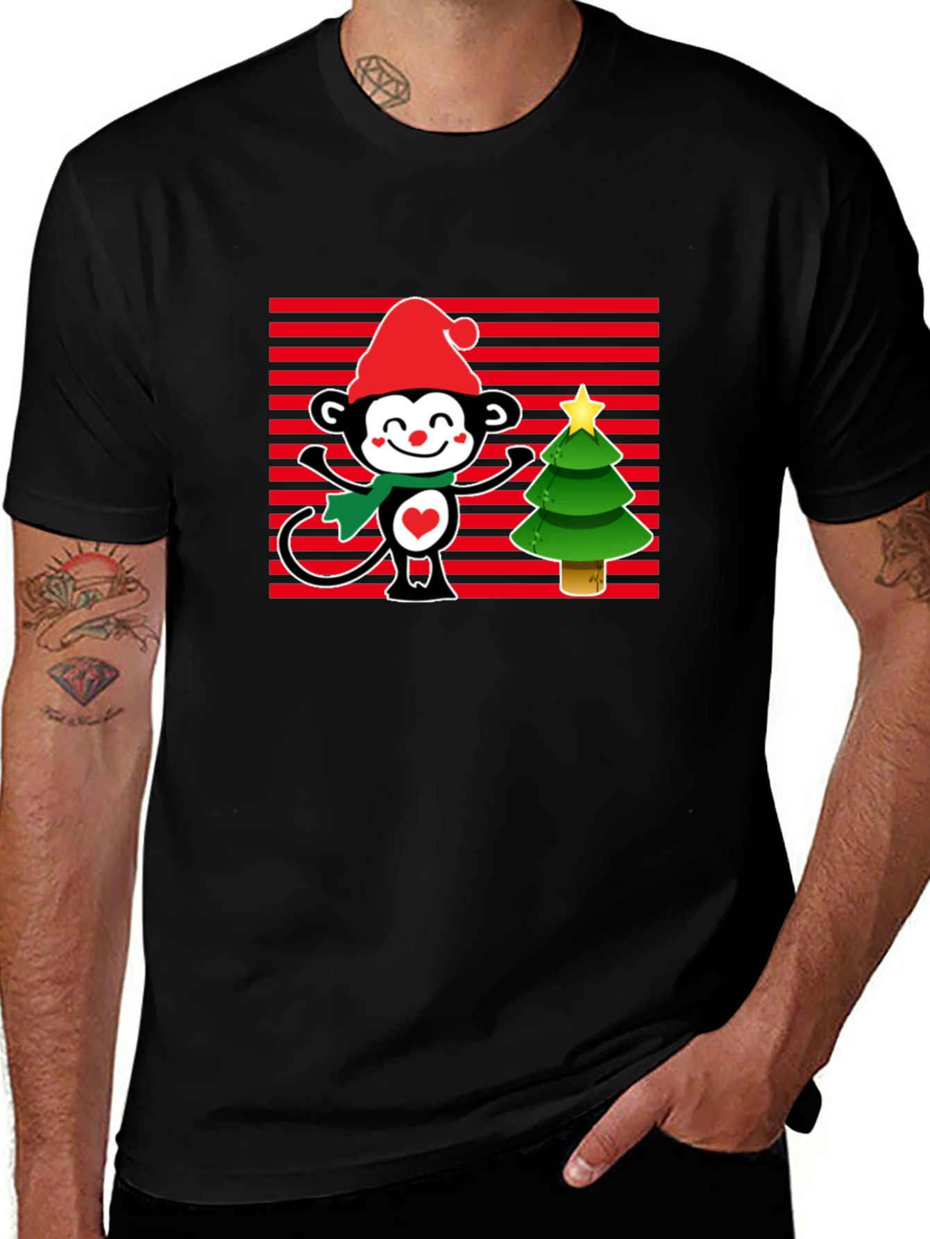 Black Festive Monkey Christmas T-Shirt main image