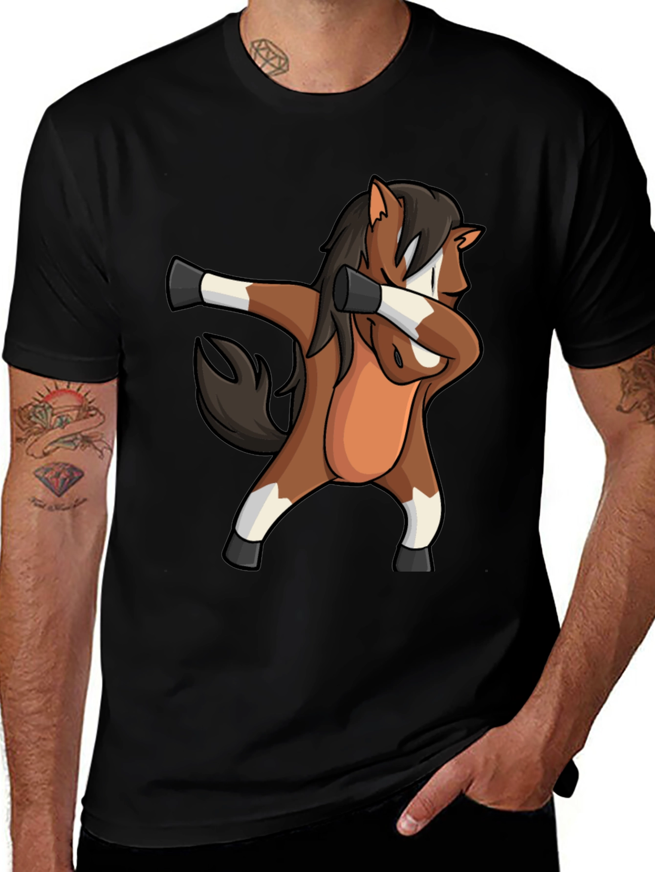 Variant 7 of Dabbing Horse Graphic Tee - Black Casual T-Shirt