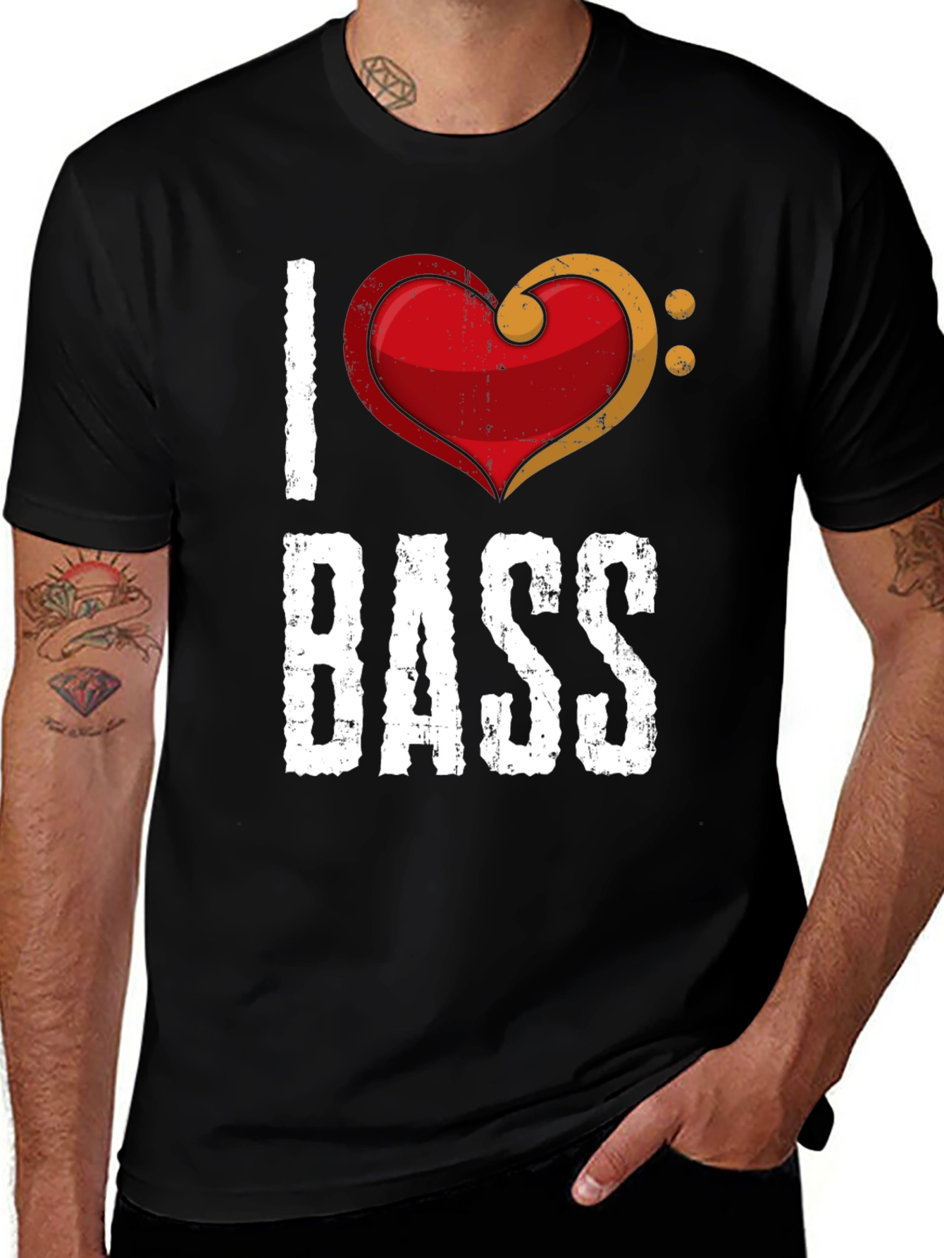 Black I Love Bass T-Shirt - Music Heart Tee main image