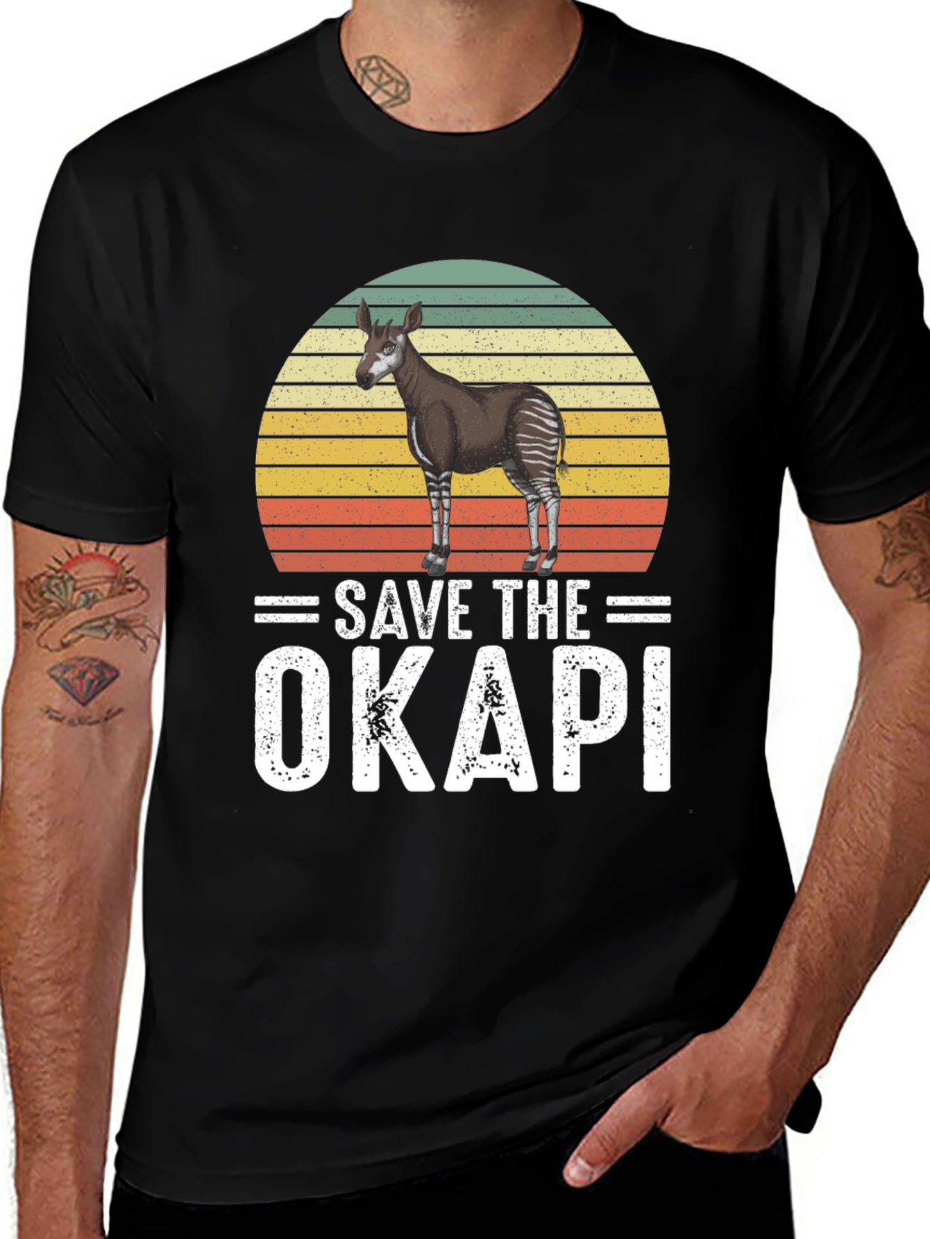 Save the Okapi T-Shirt Vintage Sunset Graphic Tee