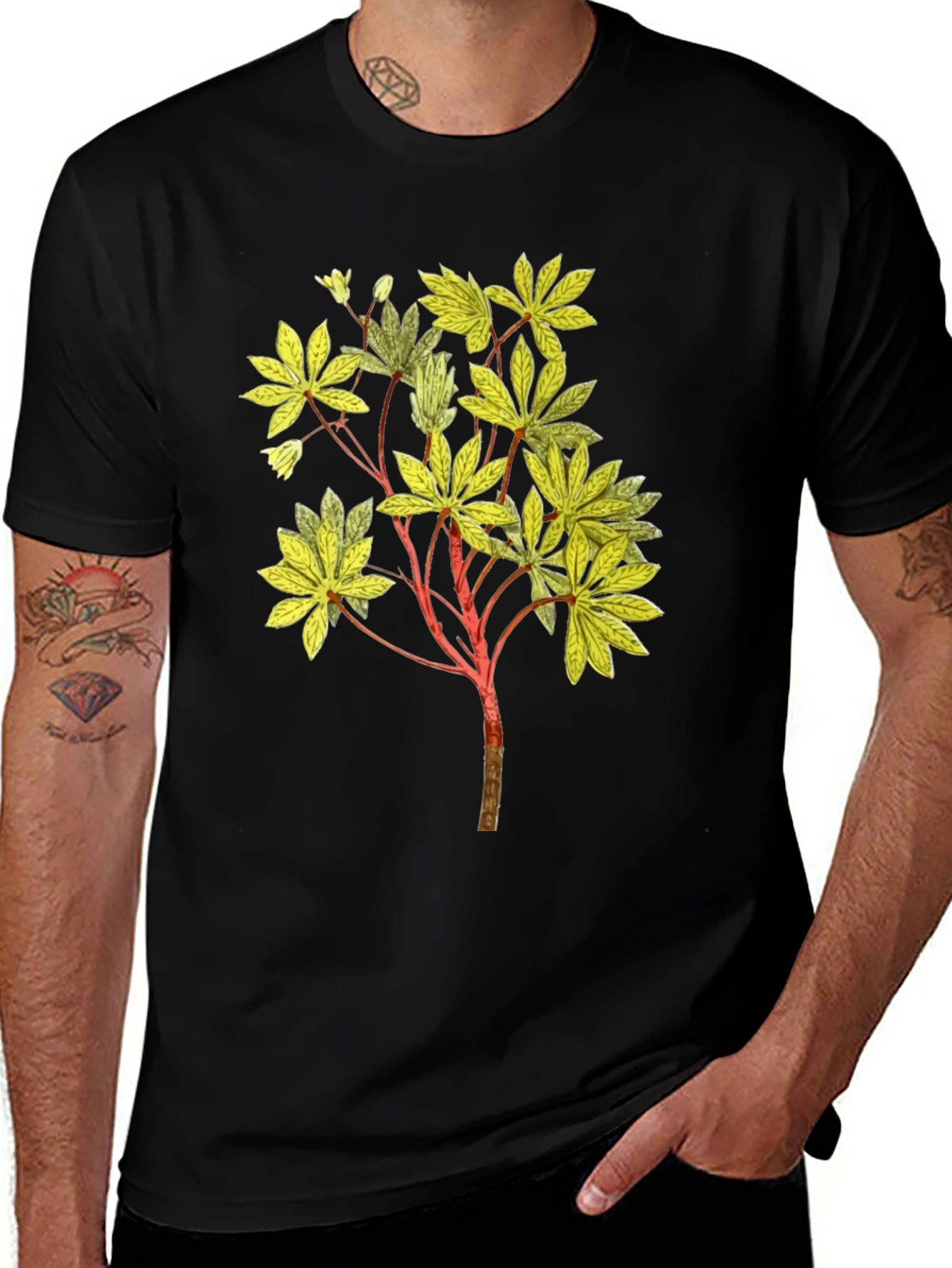 Botanical Tree Graphic T-Shirt - Black