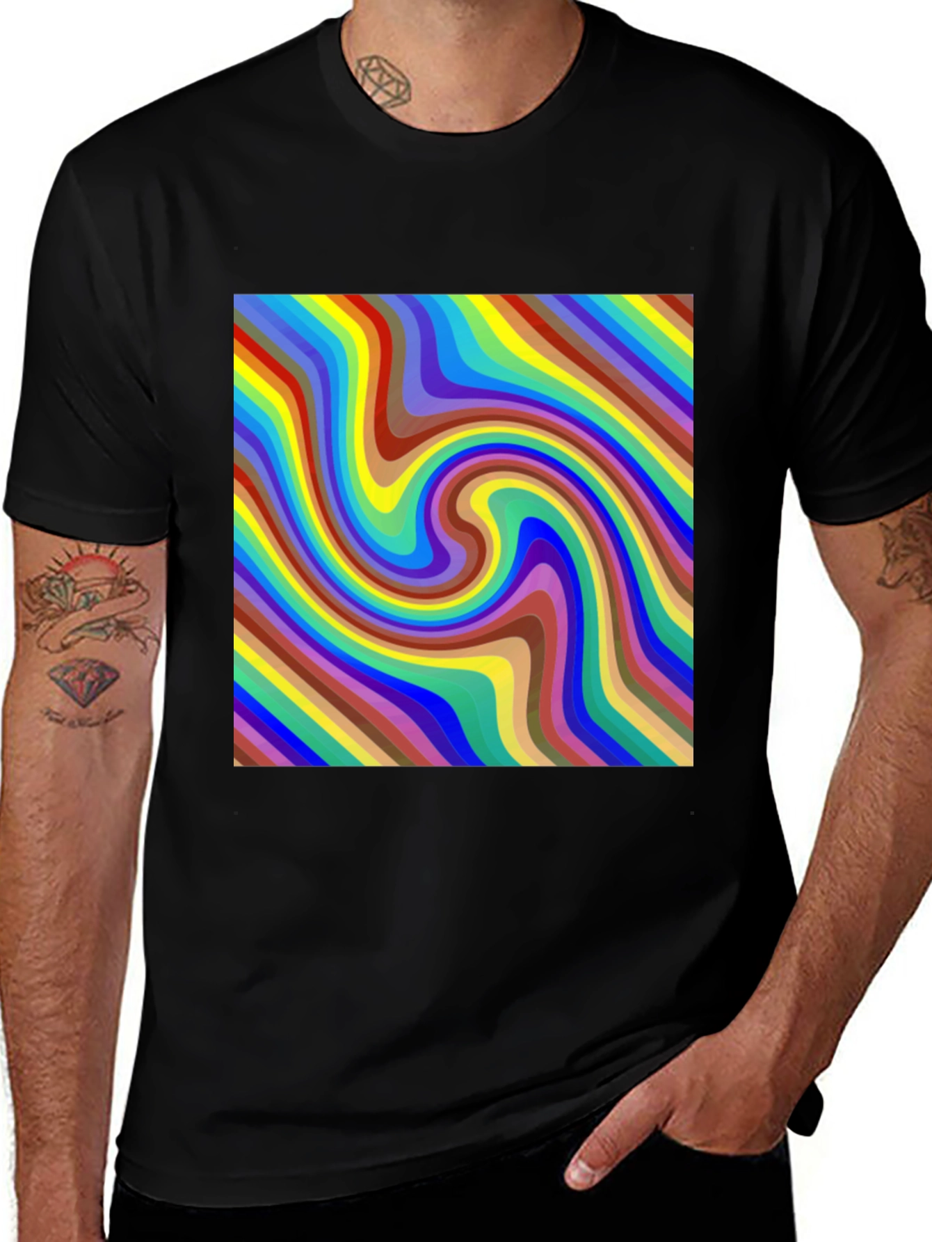 Variant 14 of Retro Swirl Graphic Tee - Black Cotton Comfort