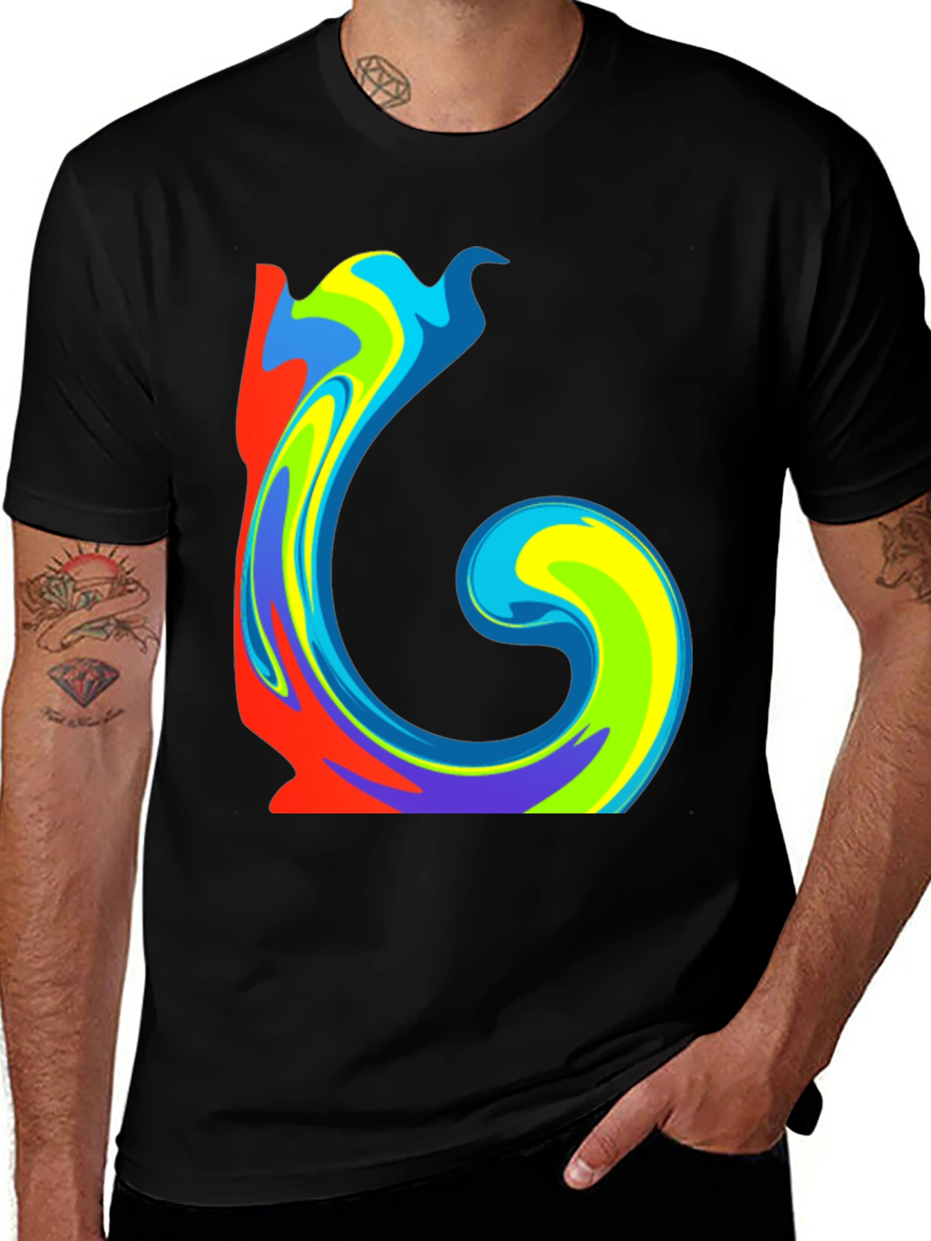 Variant 11 of Vibrant Swirl Graphic Tee - Stylish Black T-Shirt