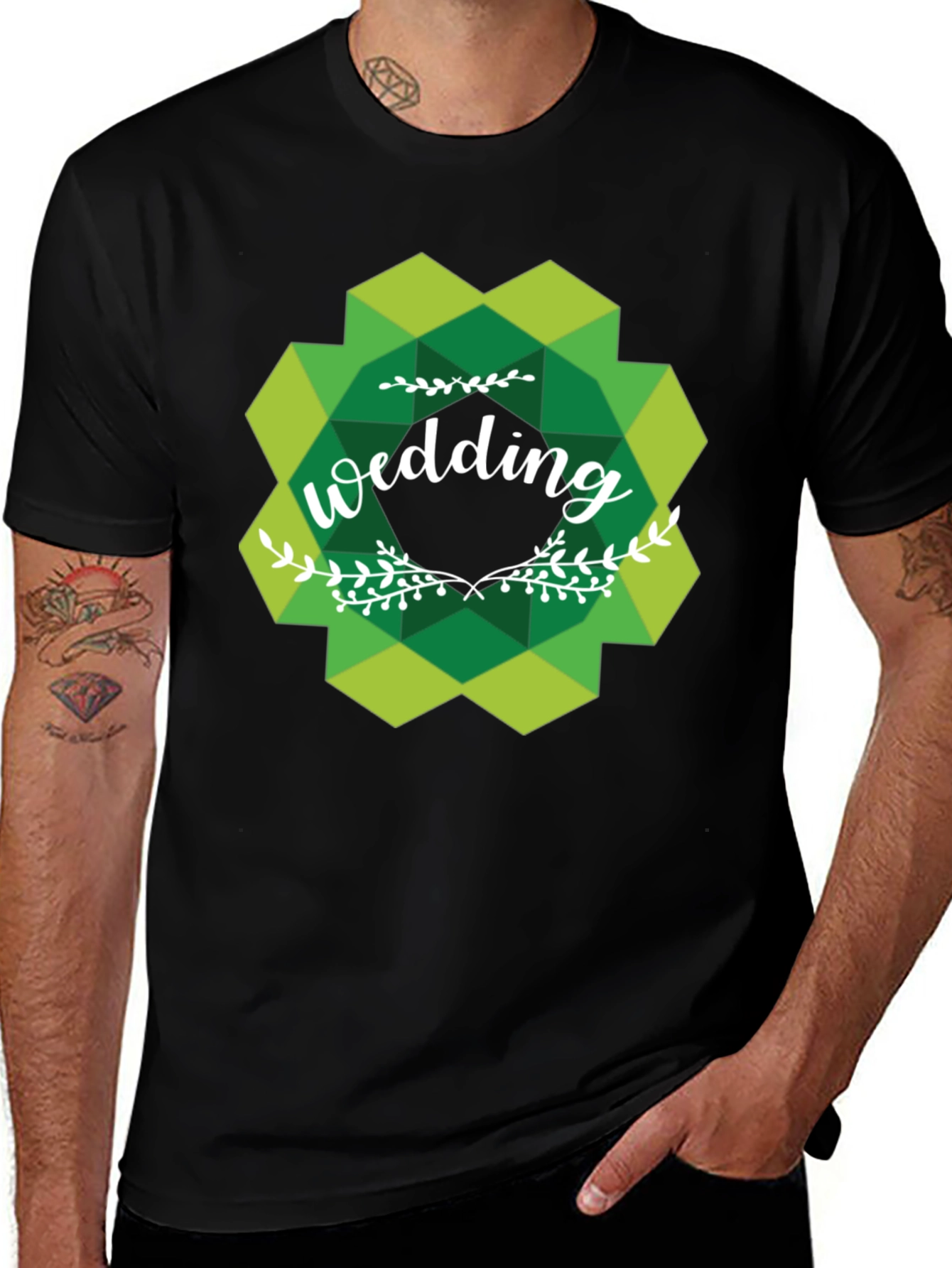 Variant 9 of Wedding Graphic Tee - Green Geometric Design
