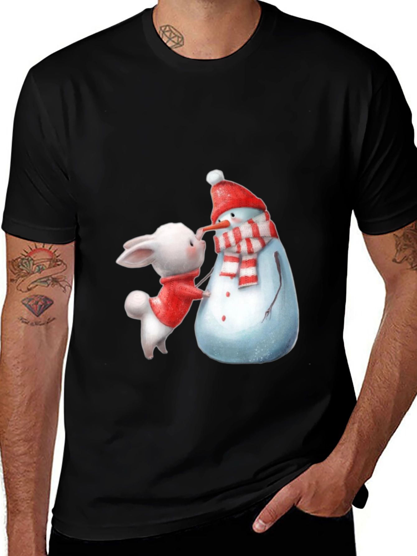 Variant 19 of Rabbit and Snowman Black T-Shirt