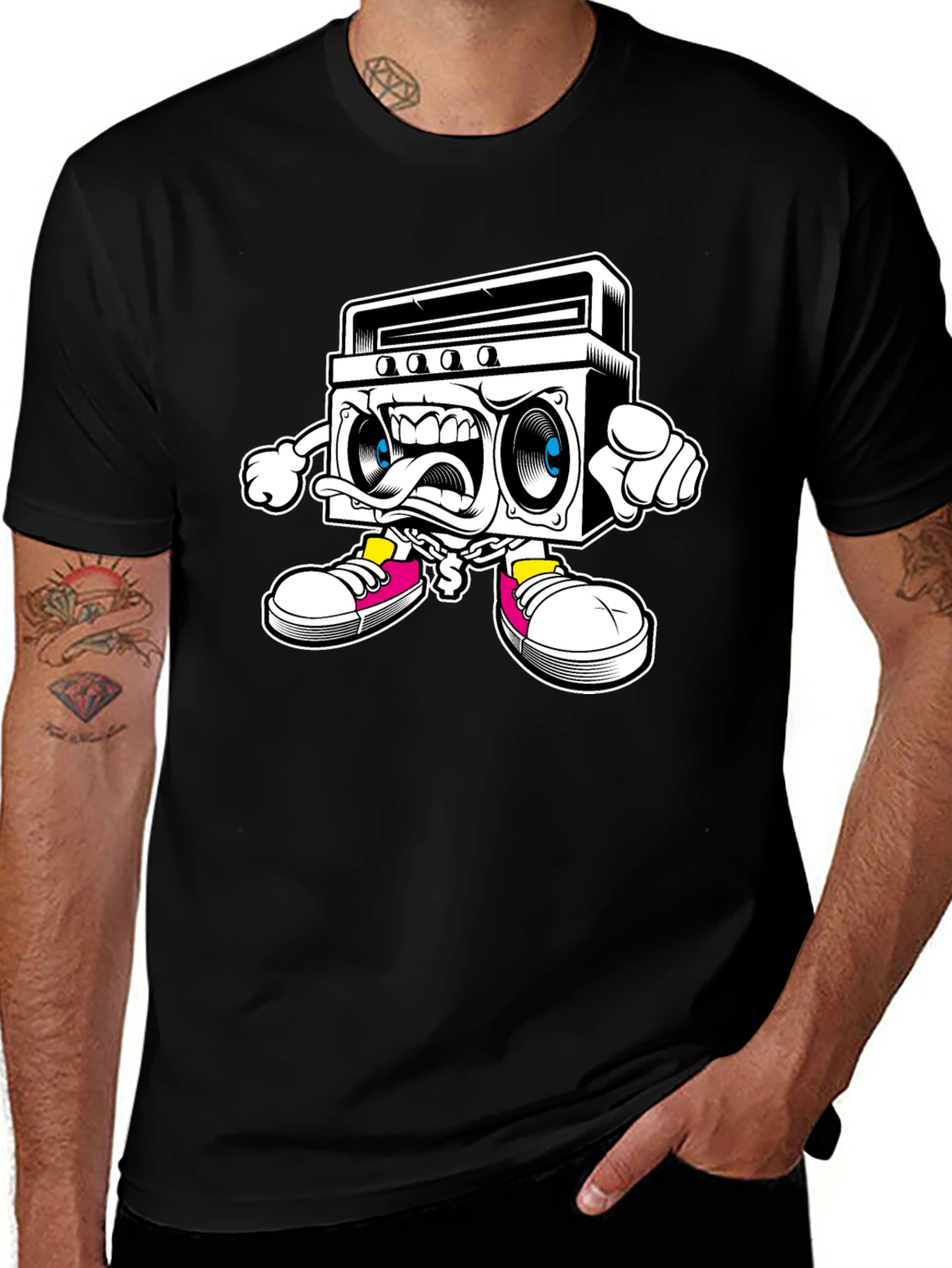 Variant 11 of Retro Radio Monster Graphic T-Shirt - Black