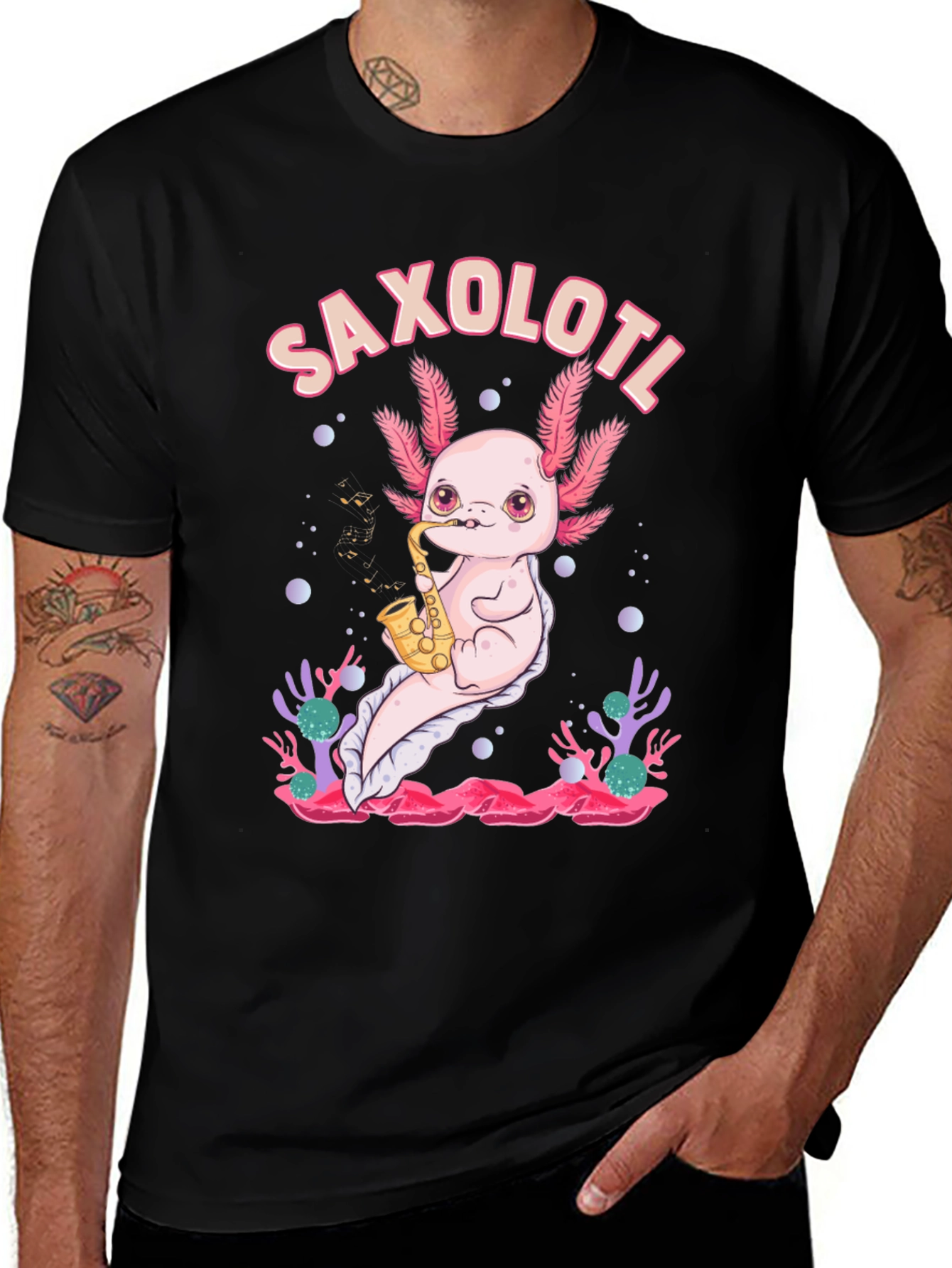 Variant 21 of Saxolotl T-Shirt - Axolotl Saxophone Musician Tee