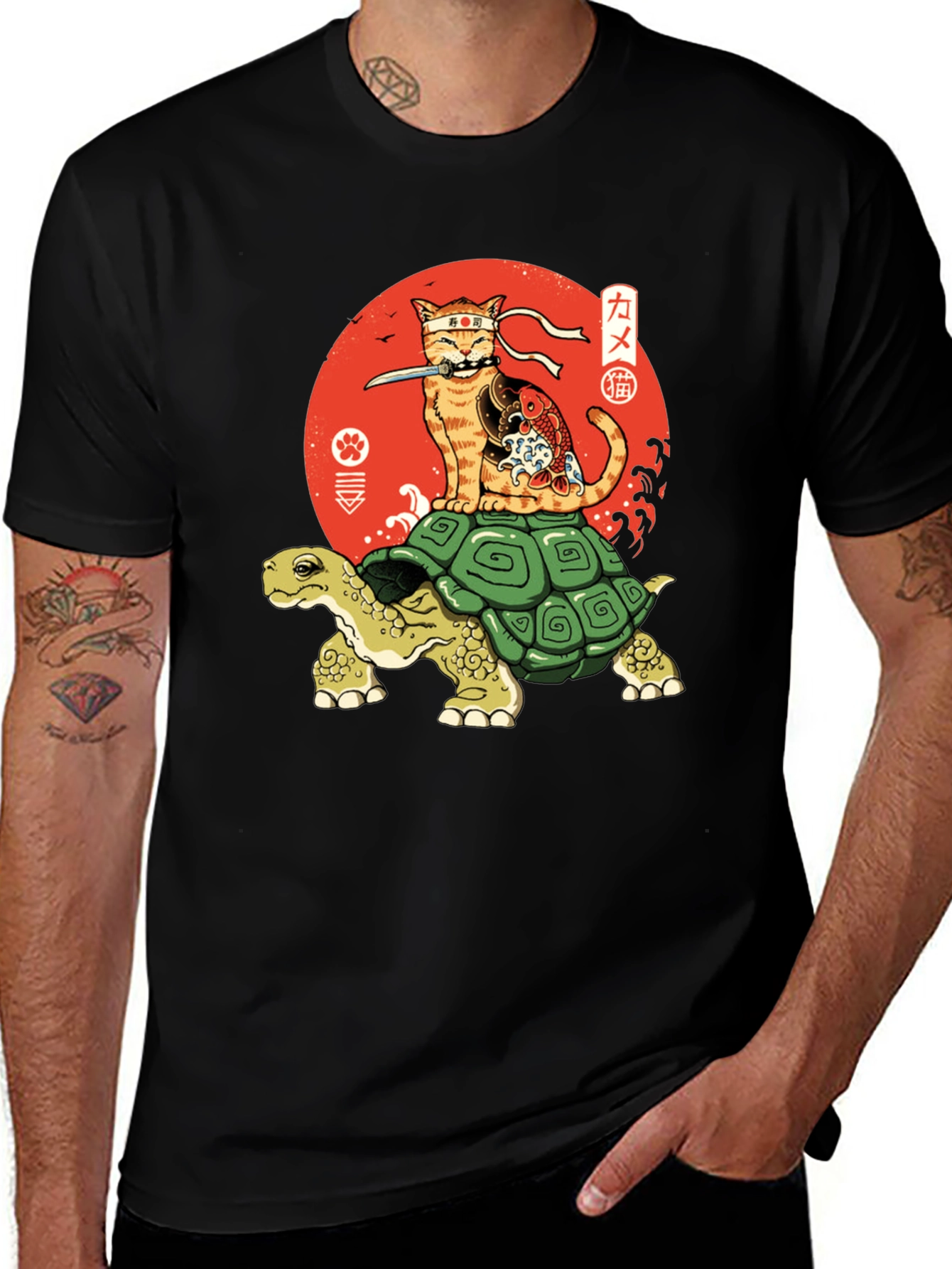 Variant 26 of Ninja Cat Riding Turtle Graphic Tee