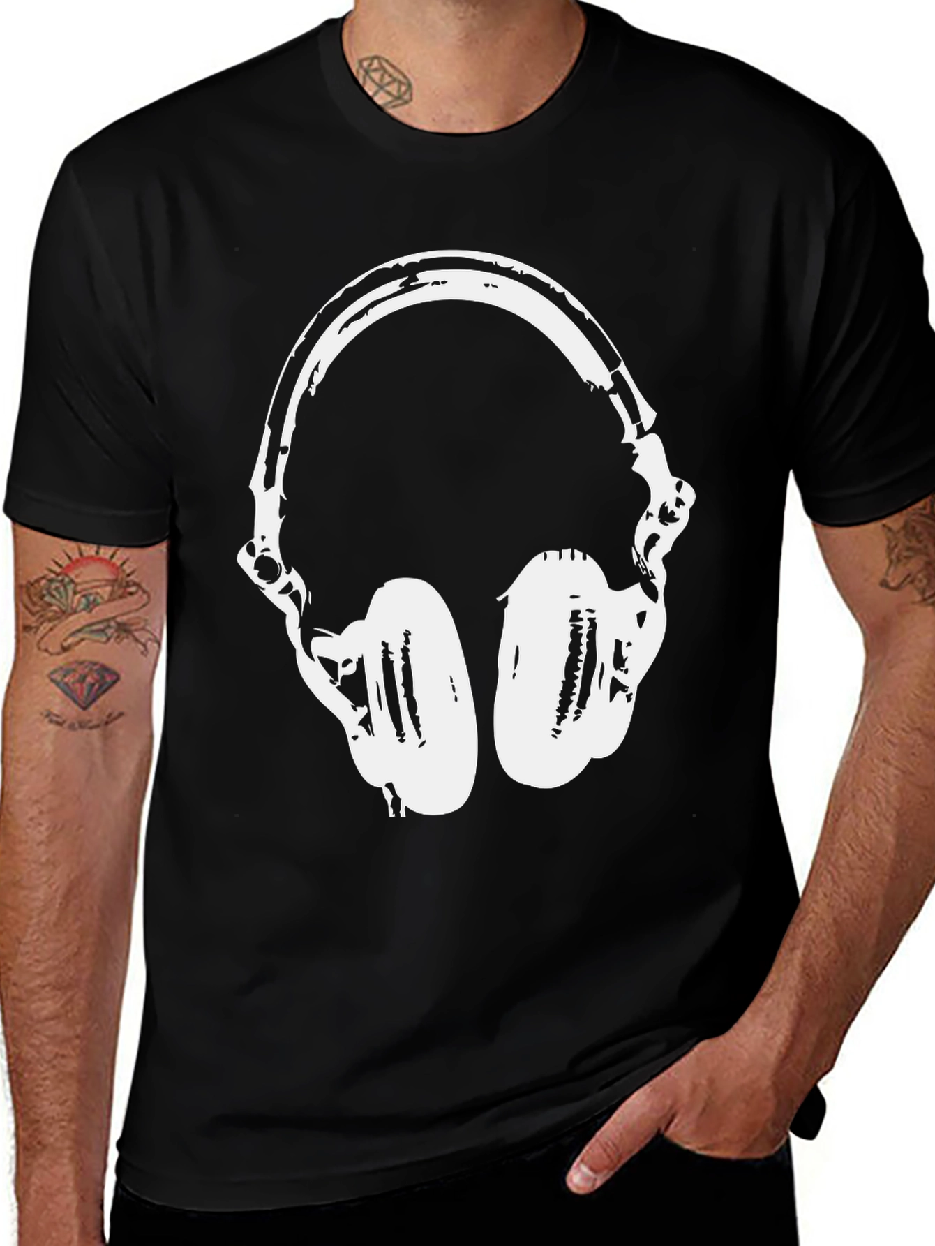 Black Cool Headphones Graphic T-Shirt - Black main image