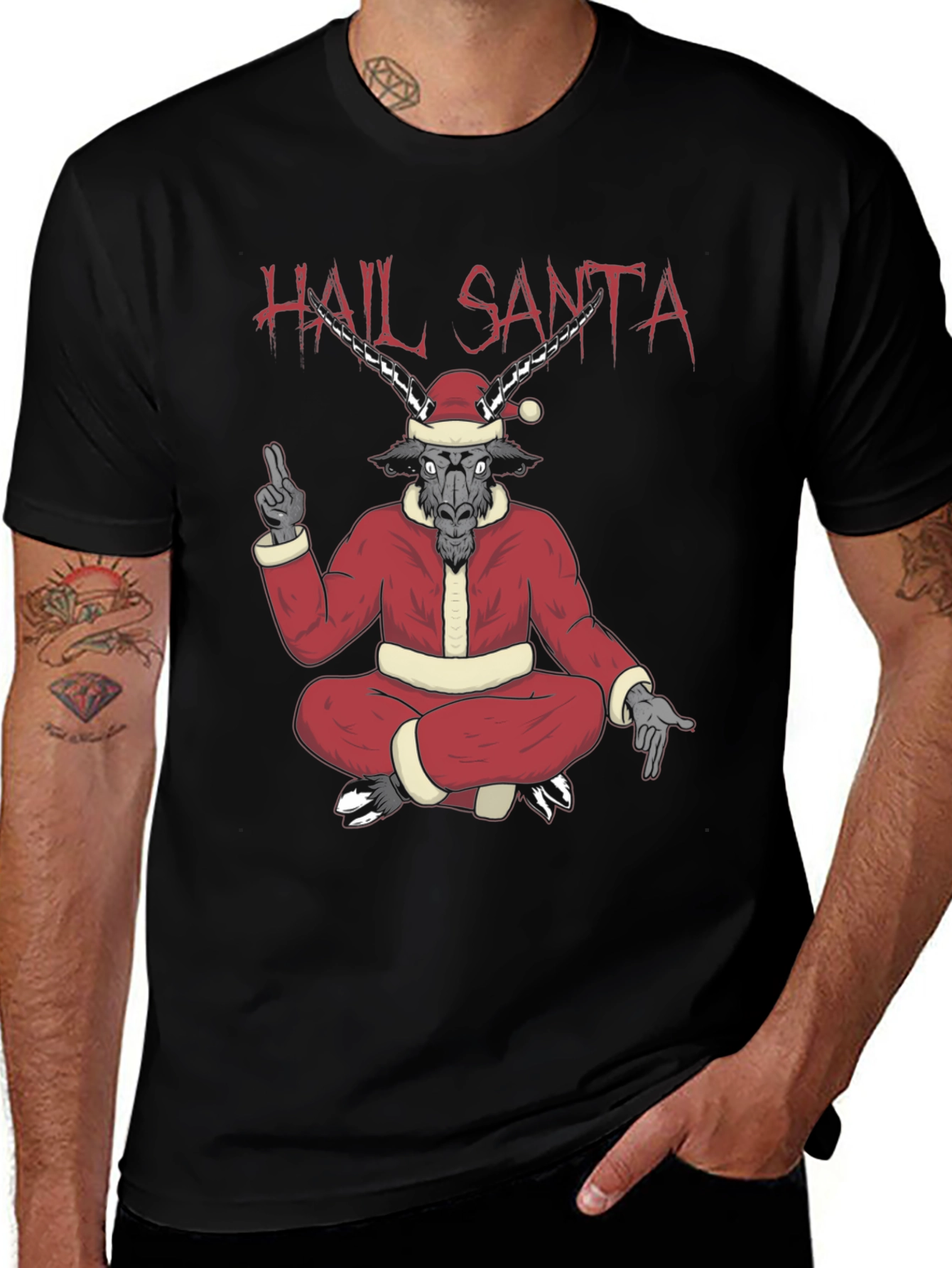 Hail Santa Graphic Tee - Baphomet Christmas T-Shirt