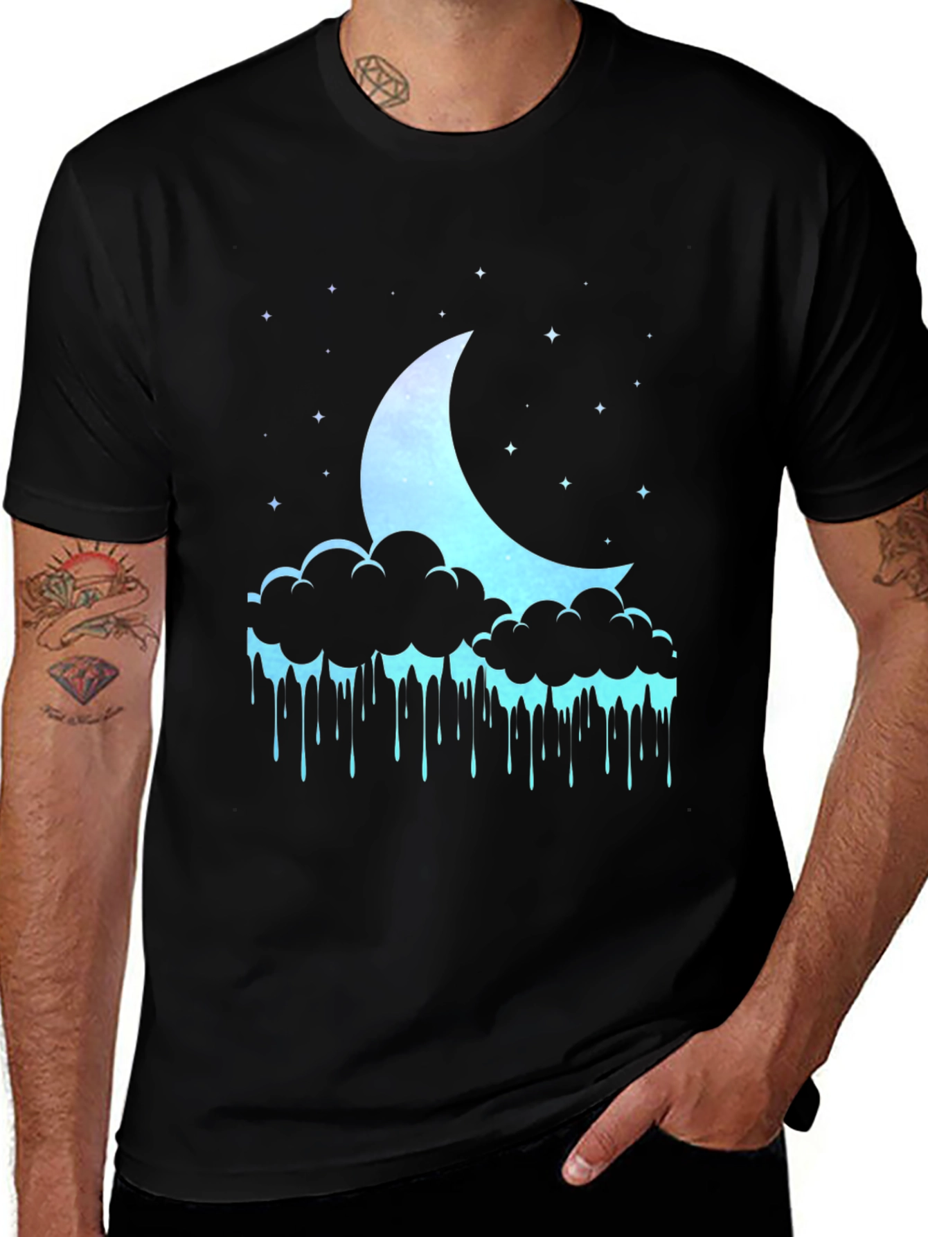 Variant 8 of Dreamy Crescent Moon Cloud Drip Graphic Tee