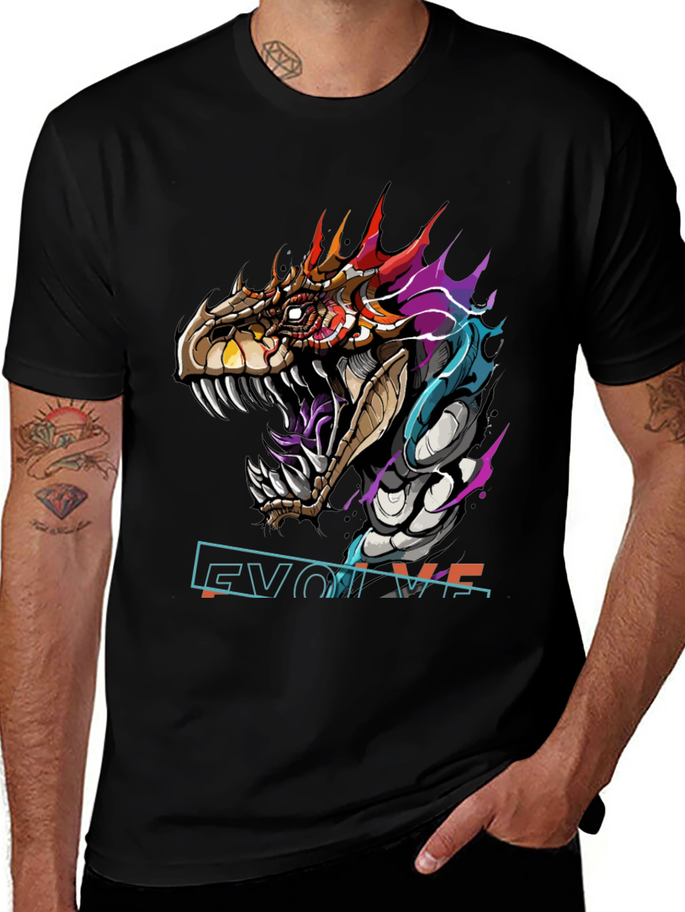 Variant 3 of Evolve Dragon Graphic Tee - Black Cotton T-Shirt