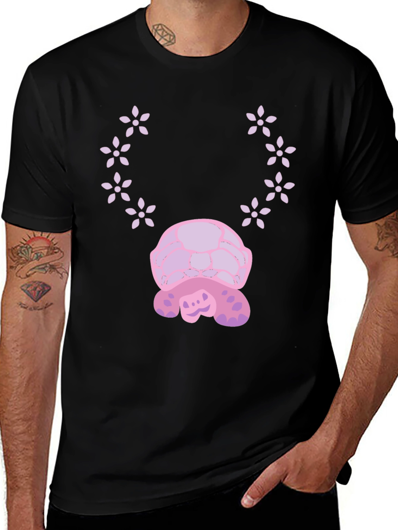 Variant 19 of Turtle Flower Graphic T-Shirt - Black