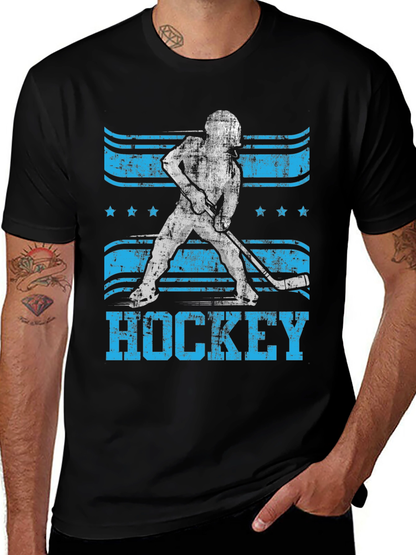 Variant 9 of Hockey Graphic Tee - Retro Design, Men's Black T-Shirt