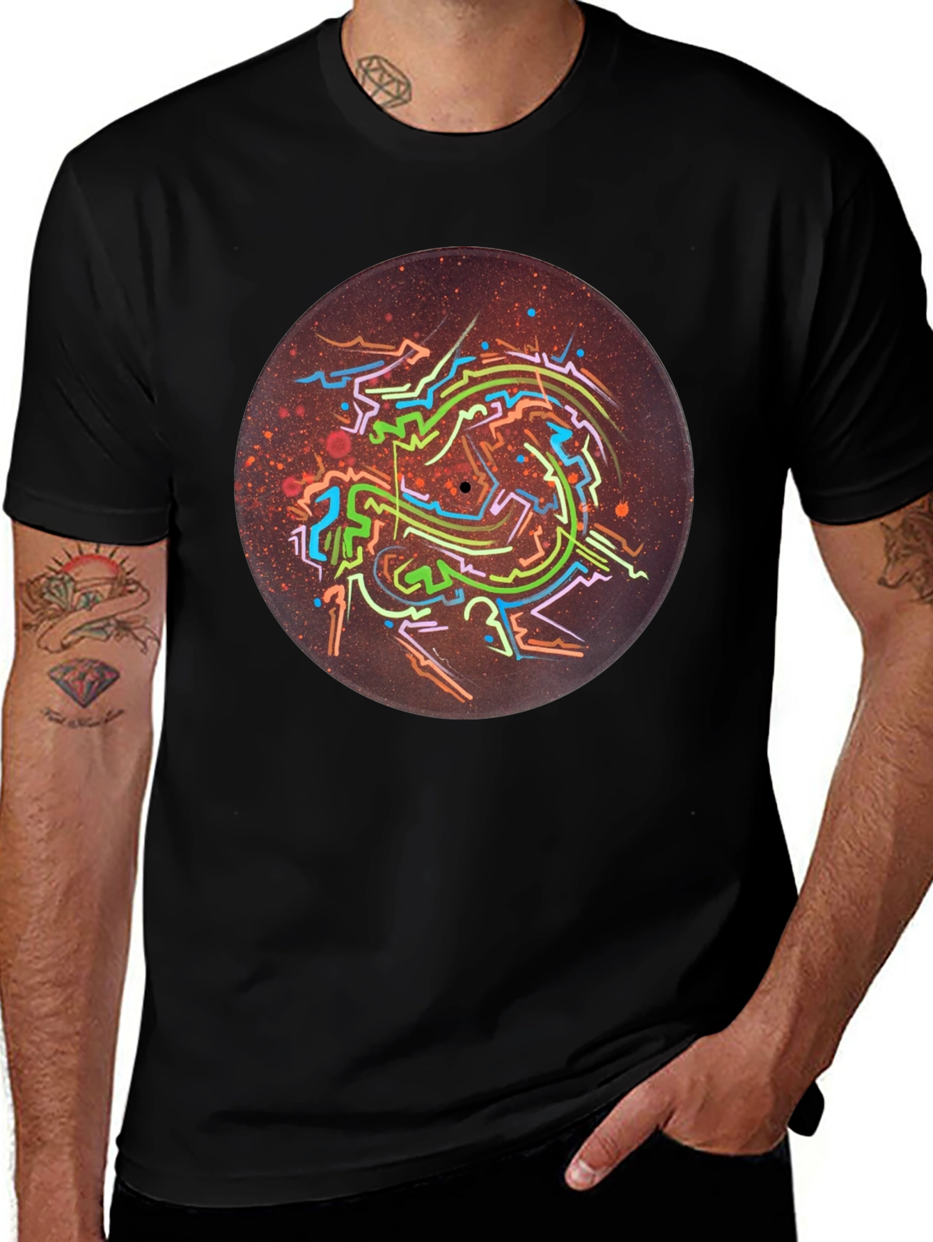 Variant 7 of Abstract Record Art Black T-Shirt