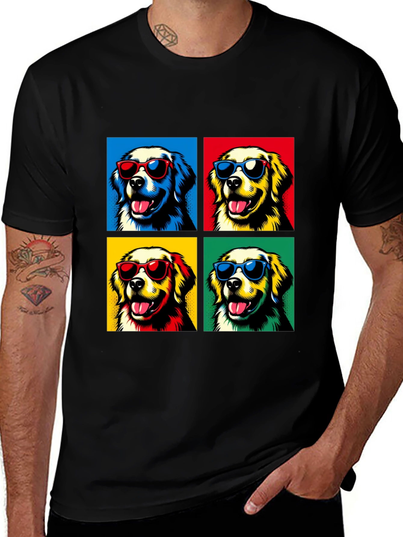 Cool Dog Pop Art Graphic Tee - Black