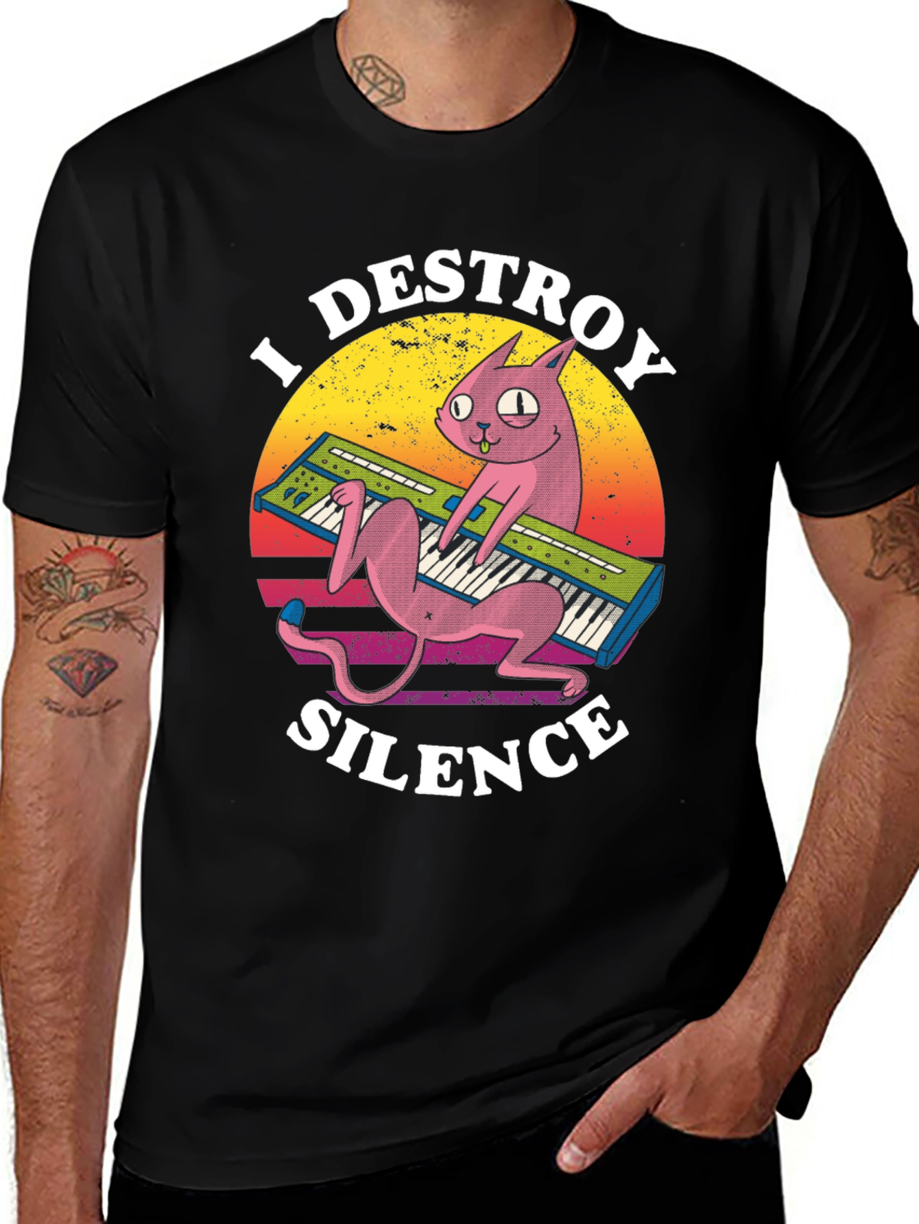 Variant 2 of I Destroy Silence Cat Keyboard T-Shirt