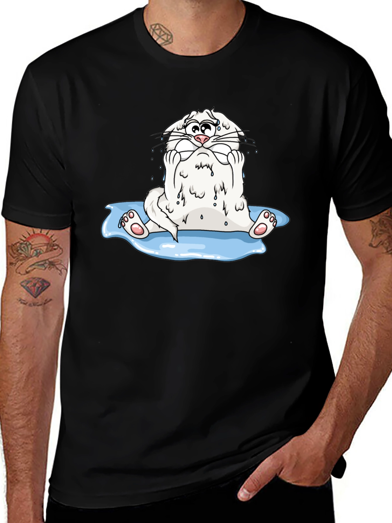 Variant 19 of Funny Cartoon Cat Black T-Shirt