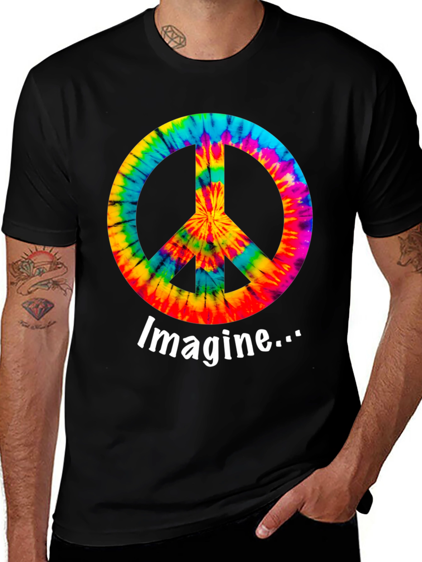 Variant 30 of Imagine Peace Sign Tie-Dye Graphic T-Shirt