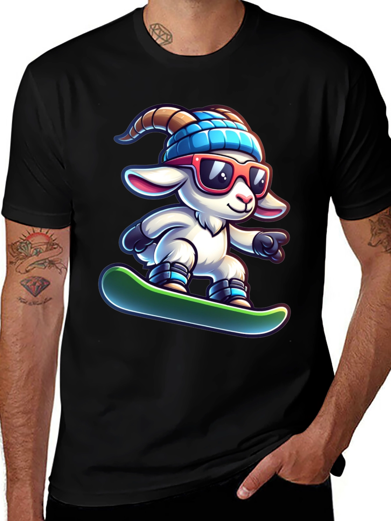 Variant 6 of Snowboarding Goat Graphic Tee - Cool Cartoon T-Shirt
