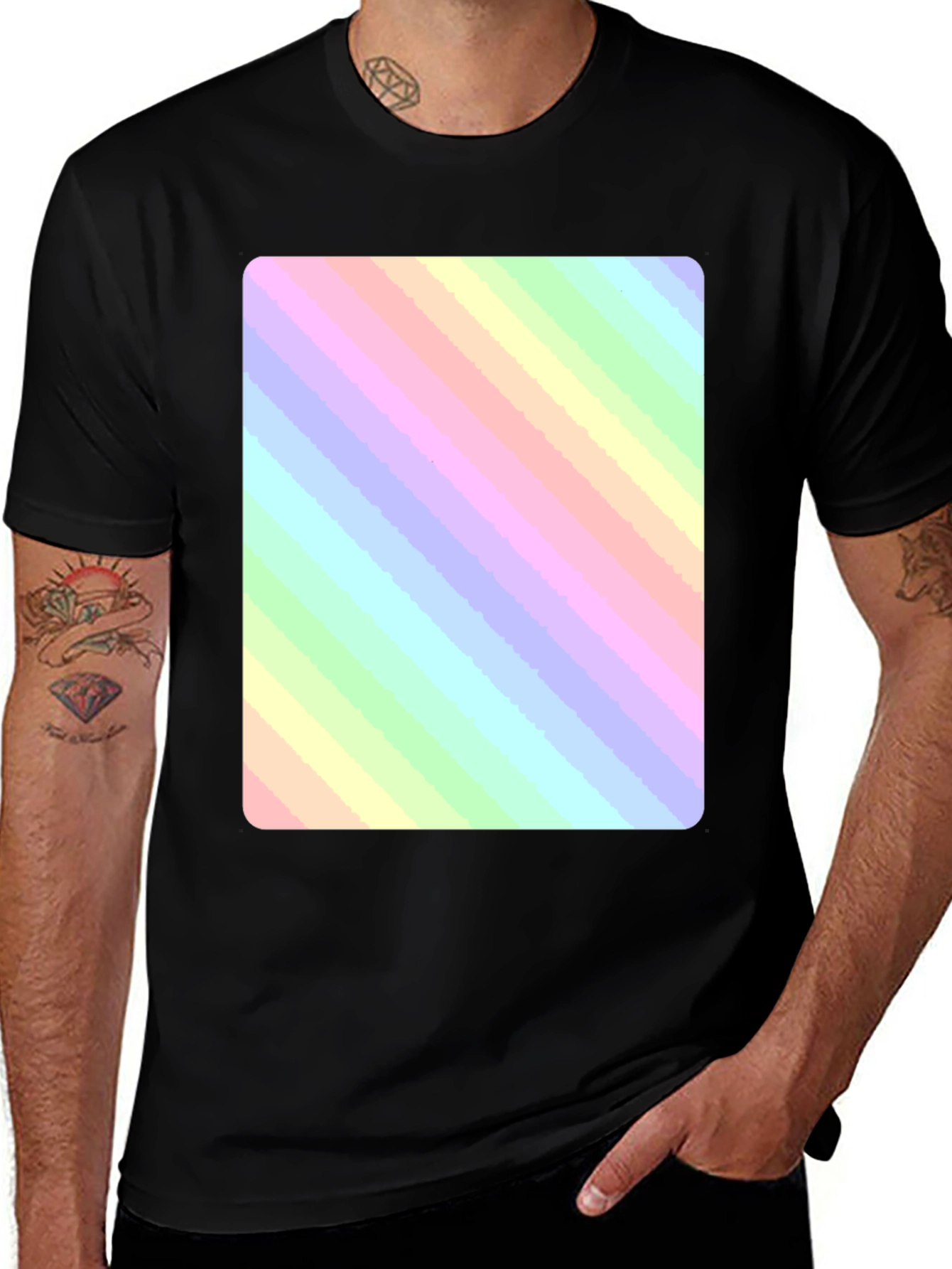 Variant 19 of Pastel Rainbow Stripe T-Shirt - Soft Aesthetic Style