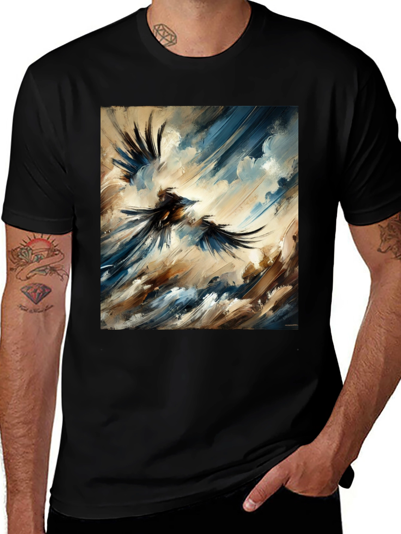 Variant 30 of Raven Art Graphic Tee - Men's Black T-Shirt